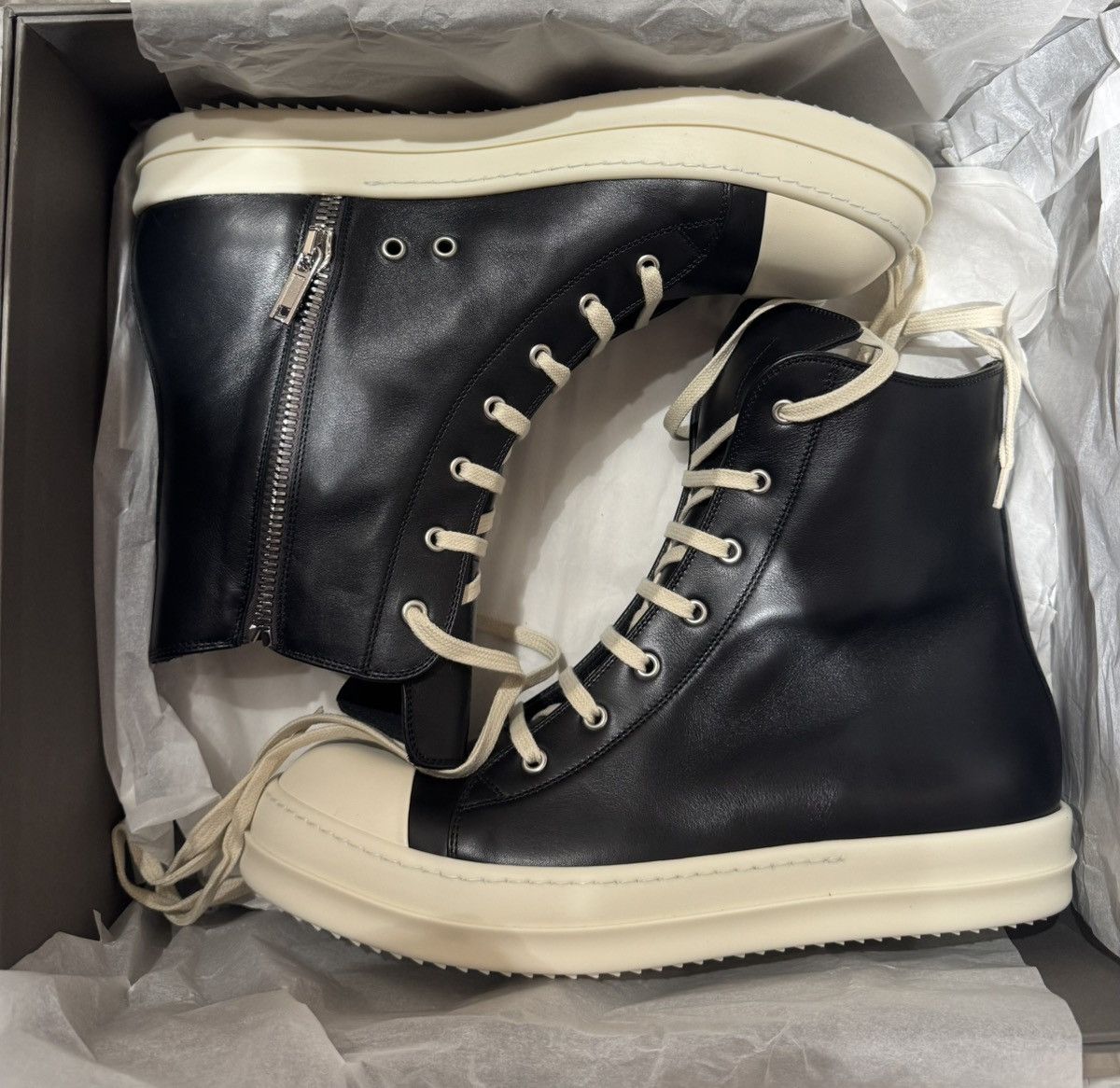 Rick Owens Rick Owens EDFU Leather Ramones Hi Top in Black | Grailed