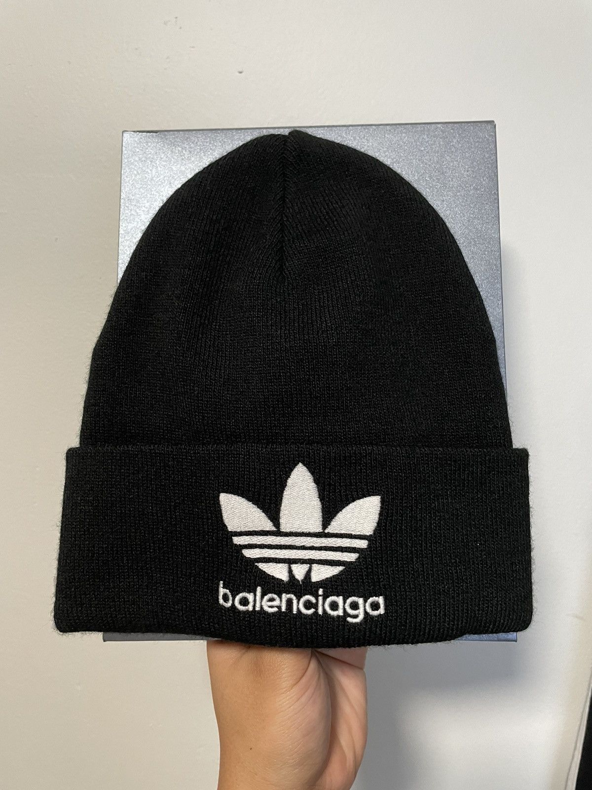 image of Balenciaga X Adidas Trefoil Beanie in Black, Men's