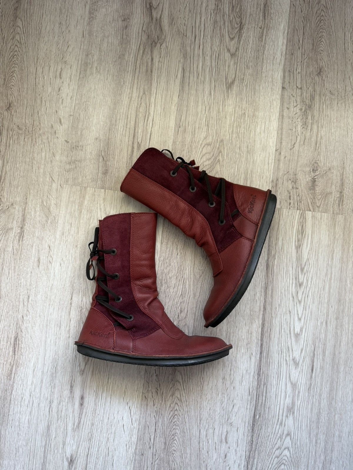 Kickers Kickers Red Leather Avant-Garde Back Lace Boots EU 38 Size US 7.5 / IT 37.5 - 1 Thumbnail