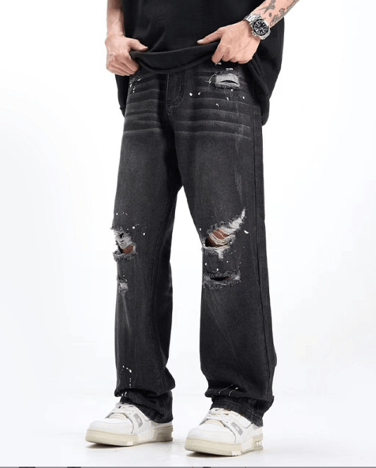 Japanese Brand American high street ink-splashed ripped jeans black Size US 32 / EU 48 - 1 Thumbnail