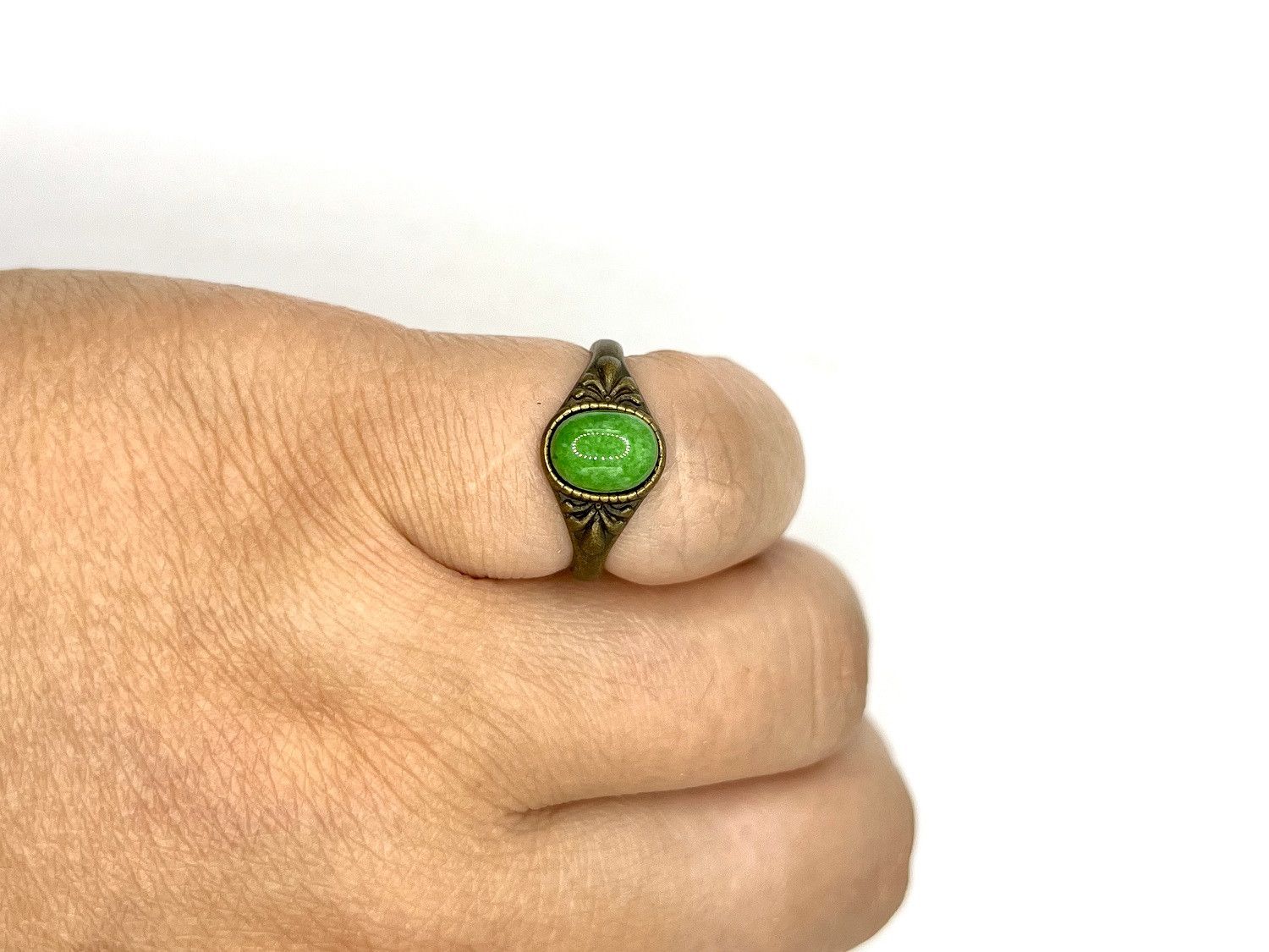 Handmade Green Jade bronze ring - size 6 Size ONE SIZE - 4 Thumbnail