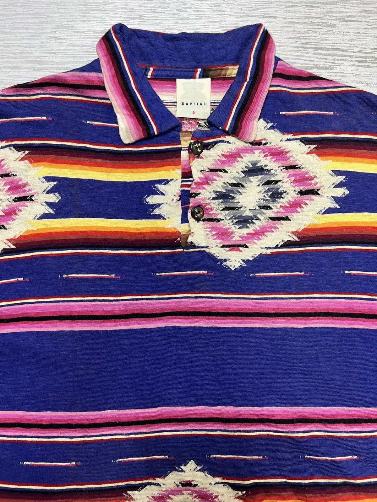 Kapital Kapital - Striped Aztec Polo Shirt Size US L / EU 52-54 / 3 - 9 Thumbnail