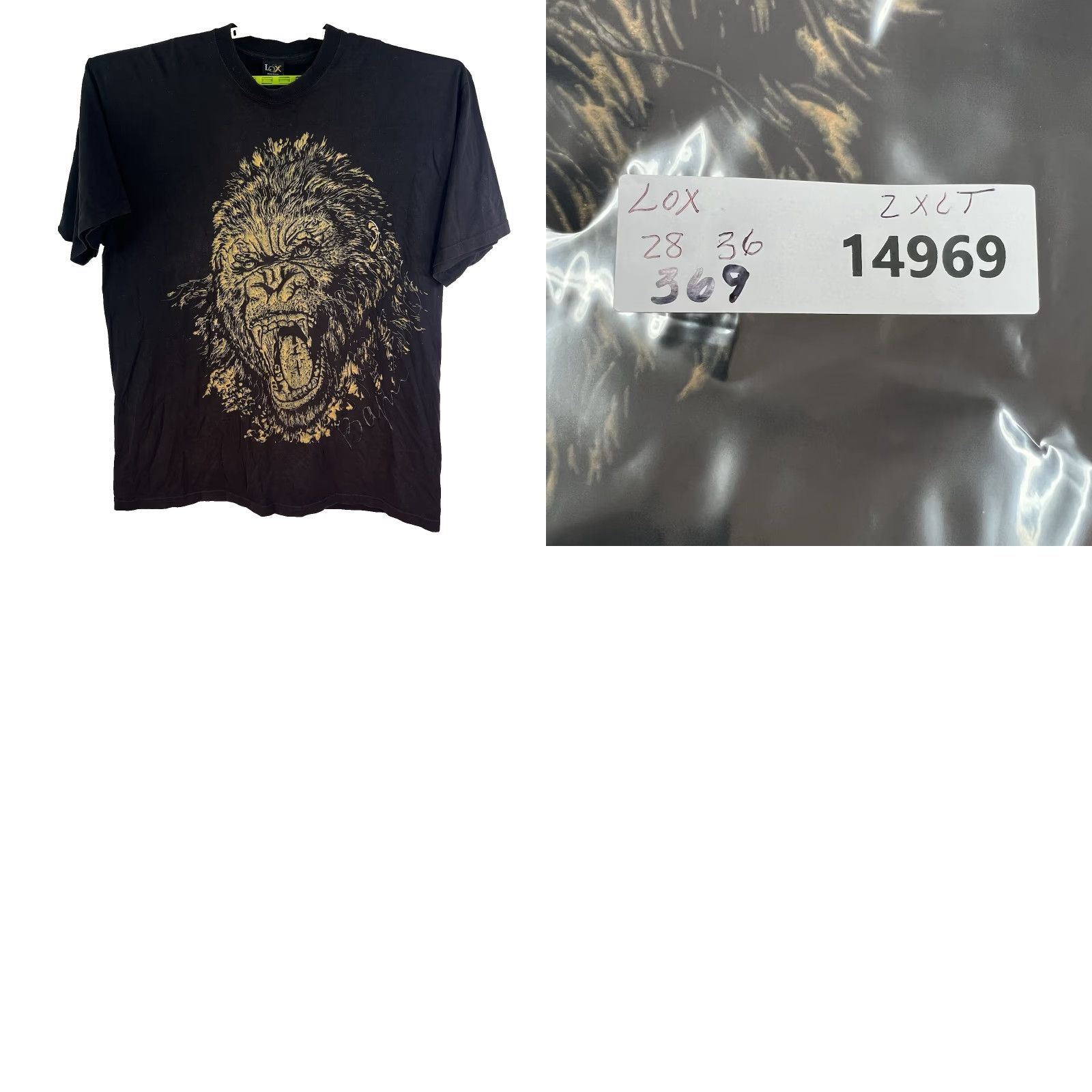 Vintage VINTAGE LOOX T-Shirt 2XLT Black 3D Embossed Gorilla Y2K 90s Hip Hop Mens Size US XXL / EU 58 / 5 - 8 Thumbnail