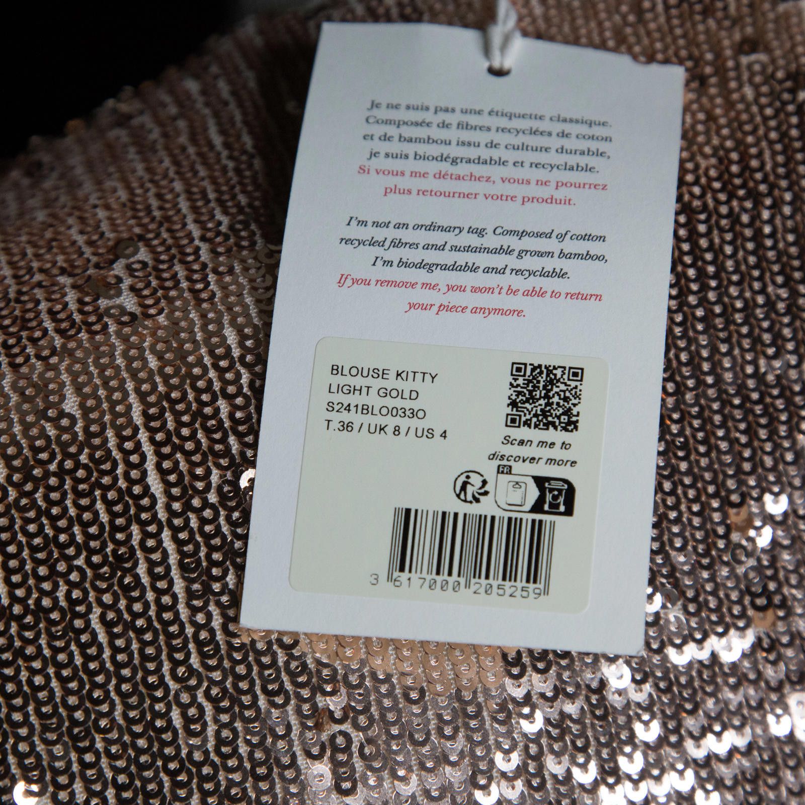 Other Sezane Sequin Short Sleeve Blouse Kitty Light Gold Top US 4 Size S / US 4 / IT 40 - 4 Thumbnail