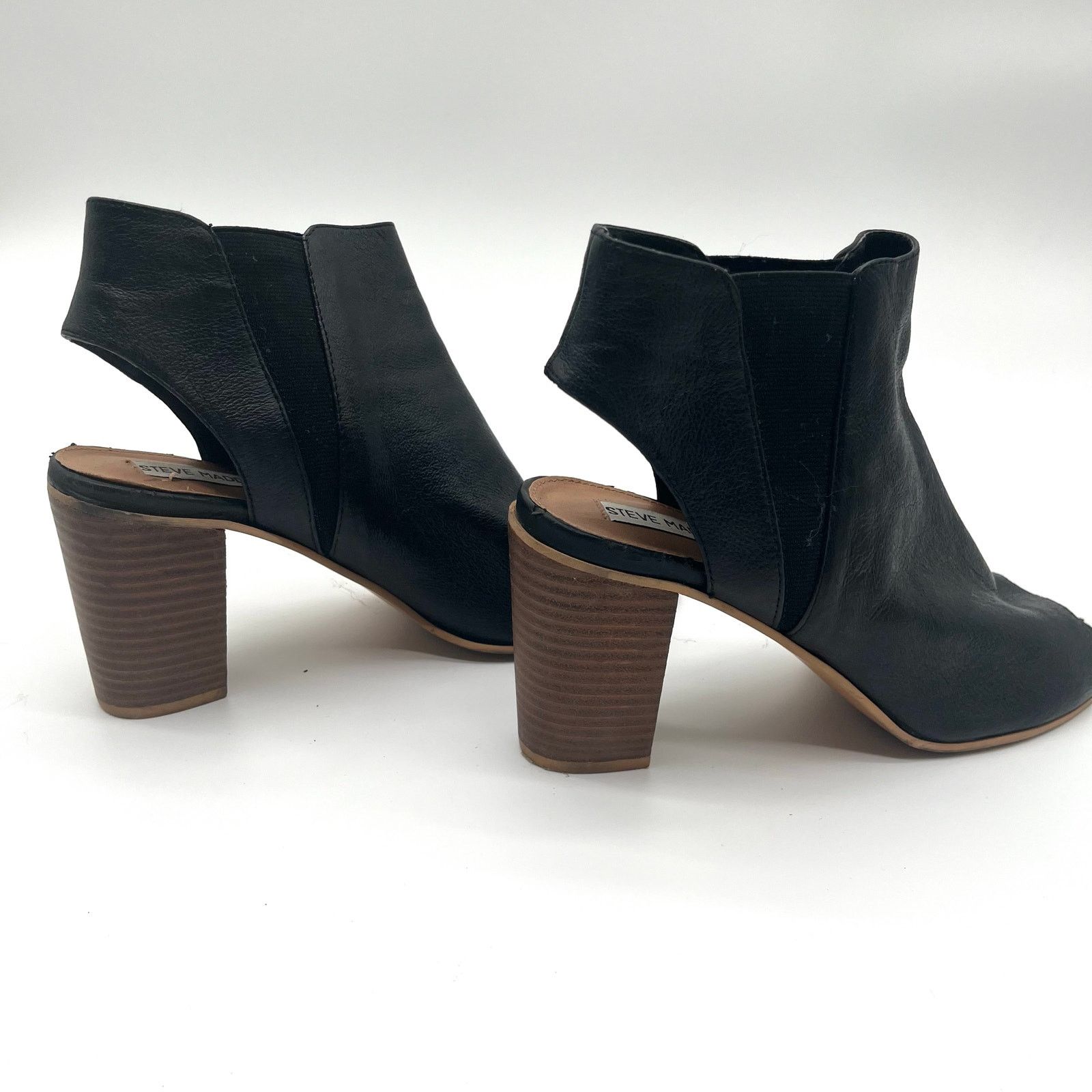 Steve Madden STEVE MADDEN Leather Open Toe Booties, Black, 10 Size US 10 / IT 40 - 2 Thumbnail