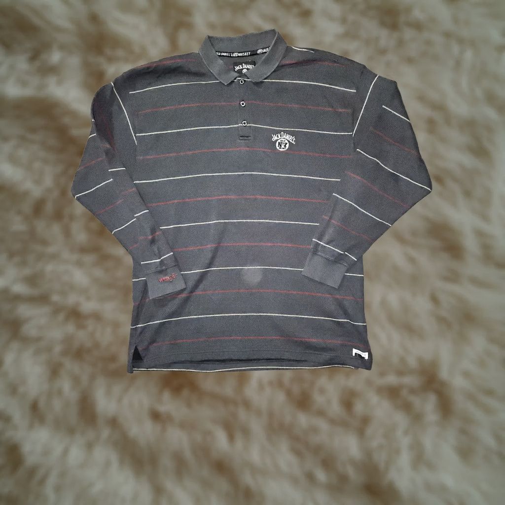 Wrangler VINTAGE? No. Jack Daniels Wrangler Shirt Mens XL Black Striped Long Sleeve Polo Whiskey Logo Size US XL / EU 56 / 4 - 1 Thumbnail