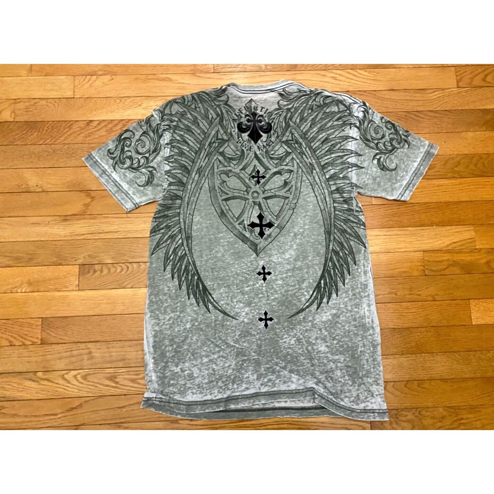 Affliction VINTAGE Affliction T-Shirt Wings Graphic Print Crew Neck Short Sleeve XL Green Men Size US XL / EU 56 / 4 - 2 Thumbnail