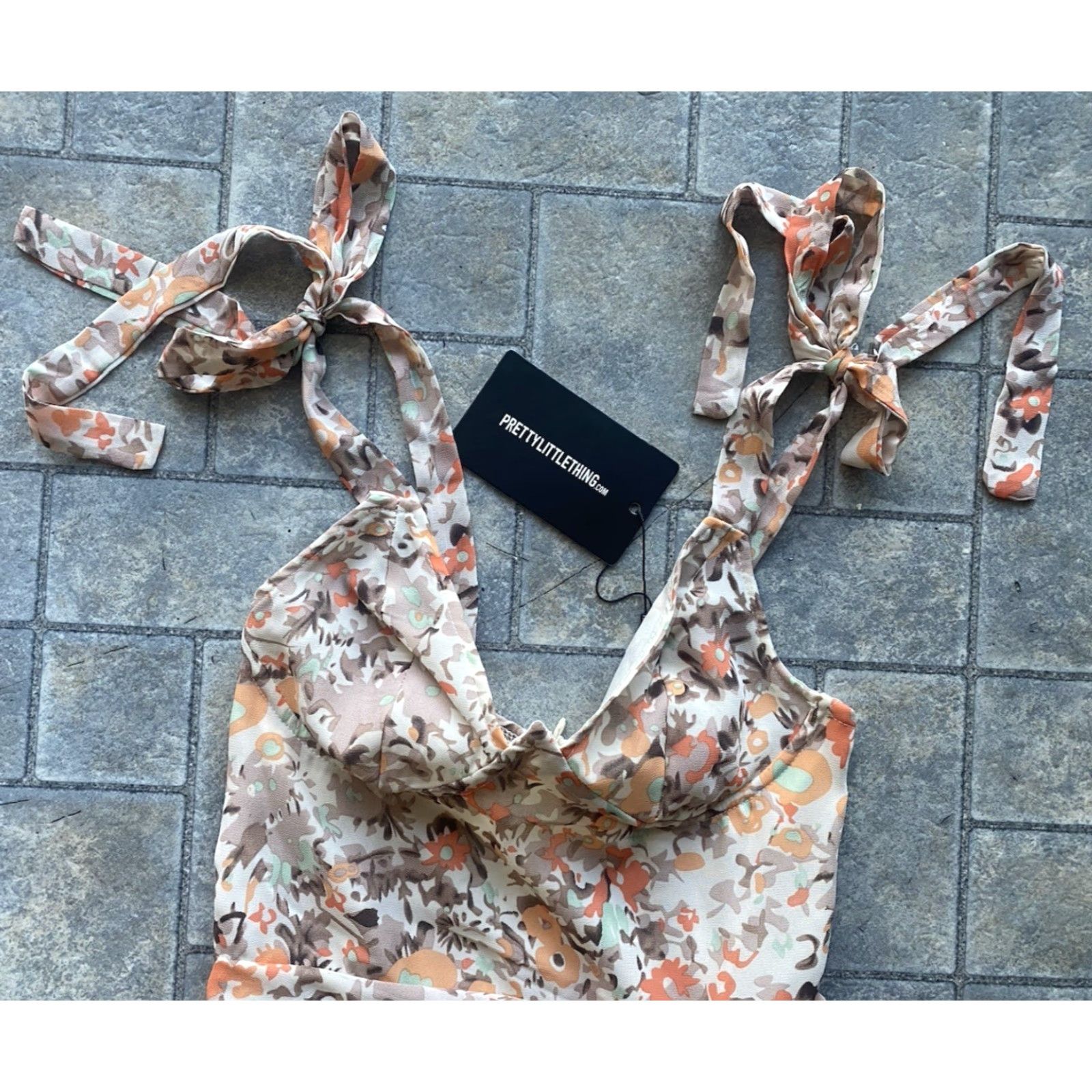 PrettyLittleThing Pretty Little Thing Dress Floral Sleeveless Underwire Midi Draped Peach Multicolor Size 2 Women Size 2 Size XS / US 0-2 / IT 36-38 - 4 Thumbnail