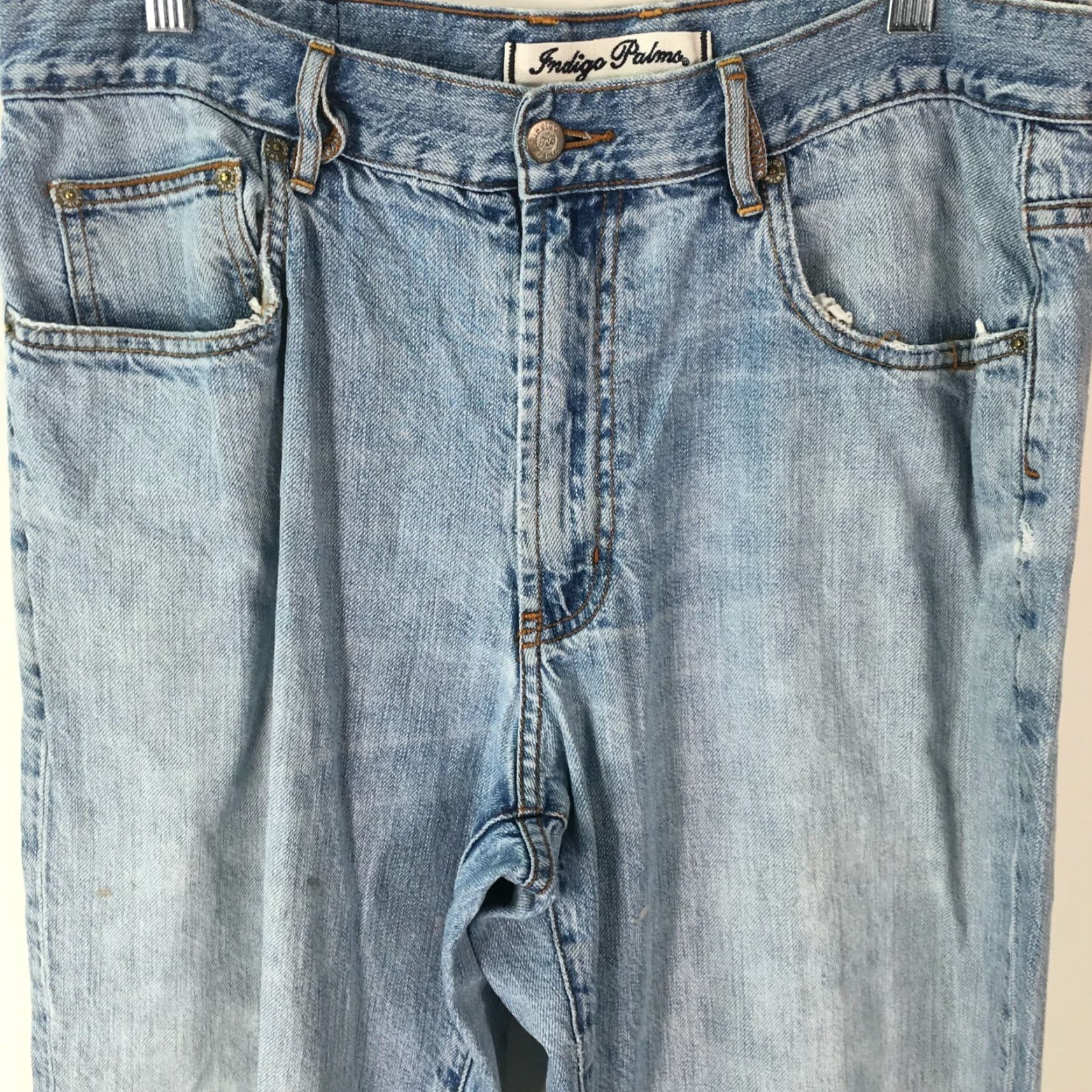 Denime Indigo Palms Men's Classic Fit Mid Rise Light Blue Casual Denim Jeans 35X30 Size US 34 / EU 50 - 2 Thumbnail