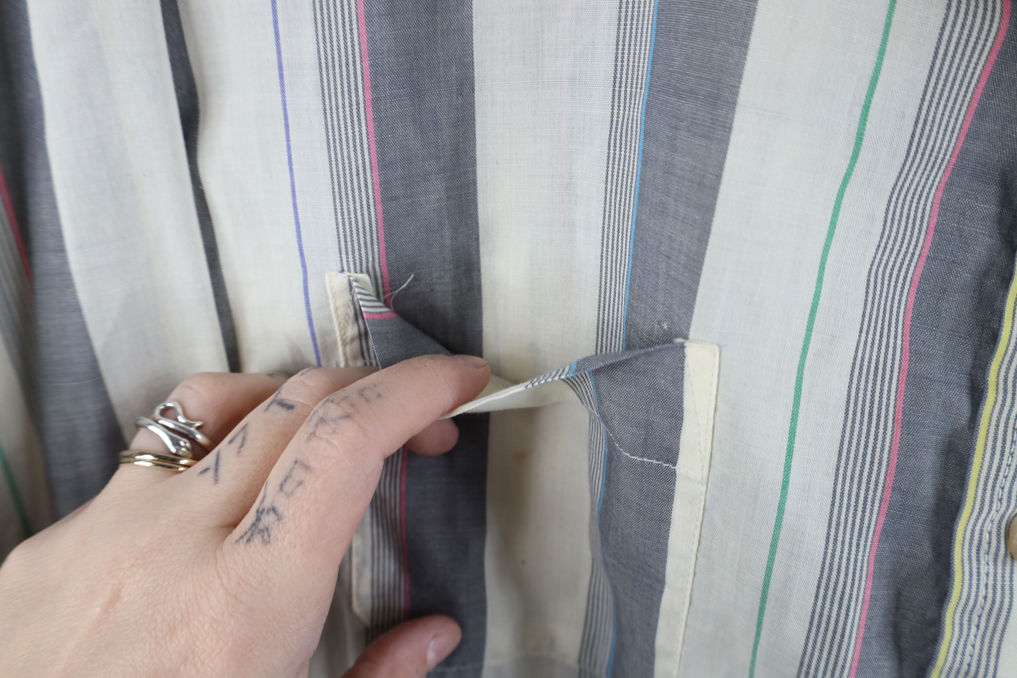 Vintage Vintage 90s Streetwear Sheer Rainbow Striped Button Shirt Size US XL / EU 56 / 4 - 5 Thumbnail