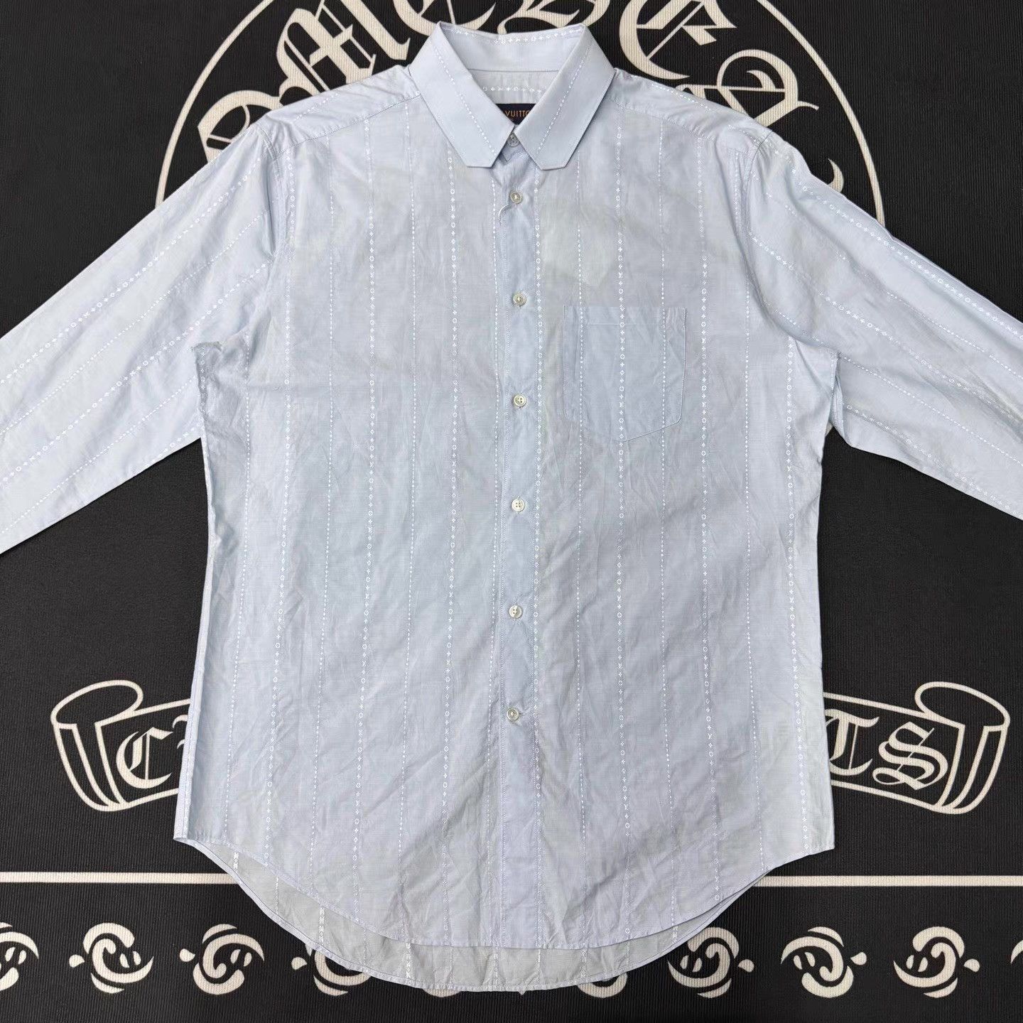 Louis Vuitton LV Light Blue All-Over Stripe Shirt Q10 Size US L / EU 52-54 / 3 - 1 Thumbnail
