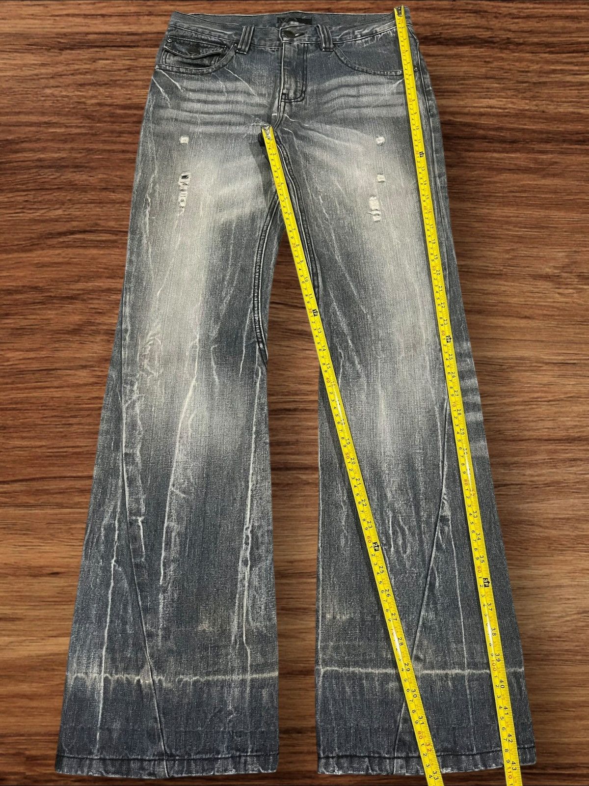 Japanese Brand × Tornado Mart Black Bacarra Y2K Distressed Whiskering Grunge Flare Jeans Size US 30 / EU 46 - 13 Thumbnail