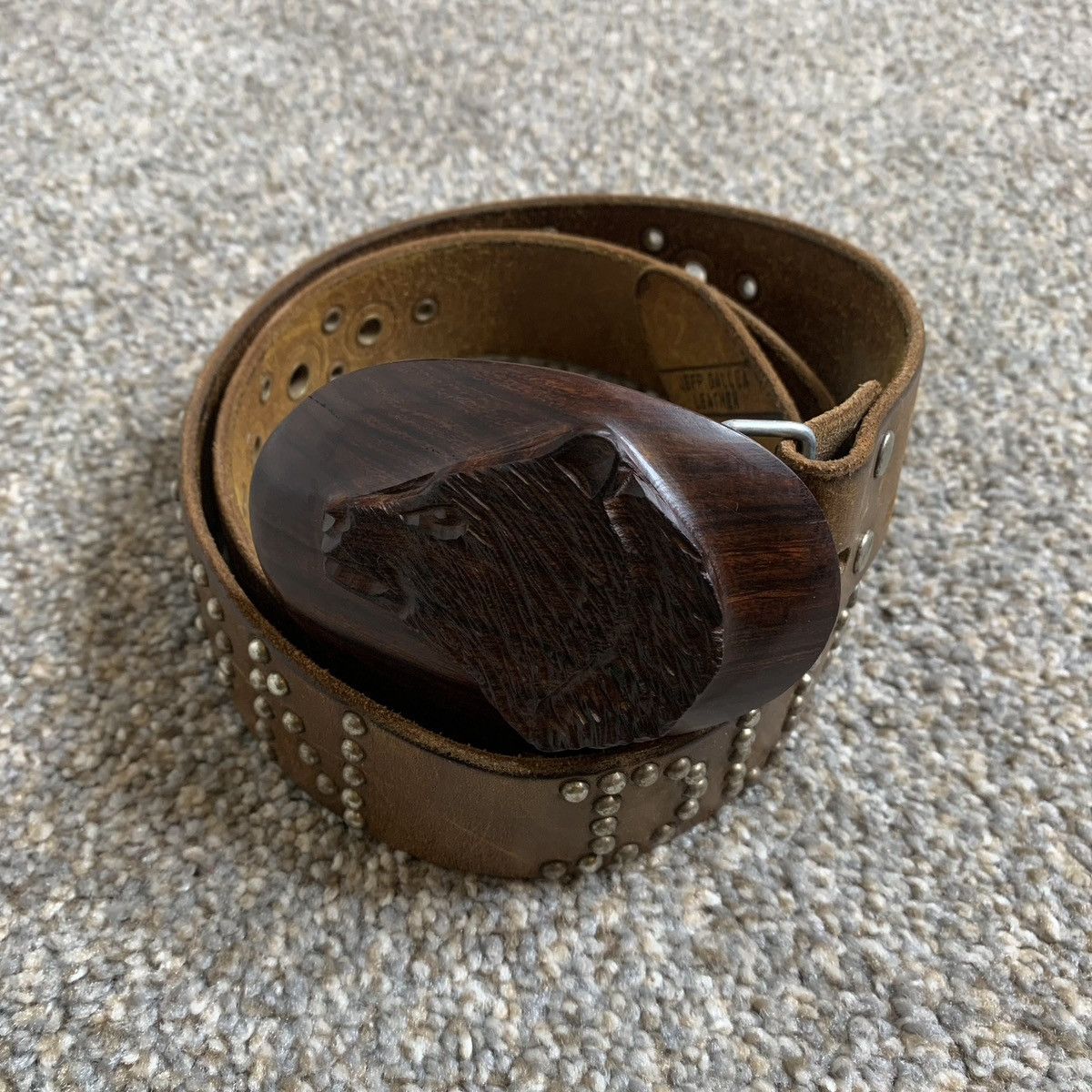 Ceinture Cuir Cloutée Vintage Jeff Gallea - Taille W36 - Occasion Très Bon état