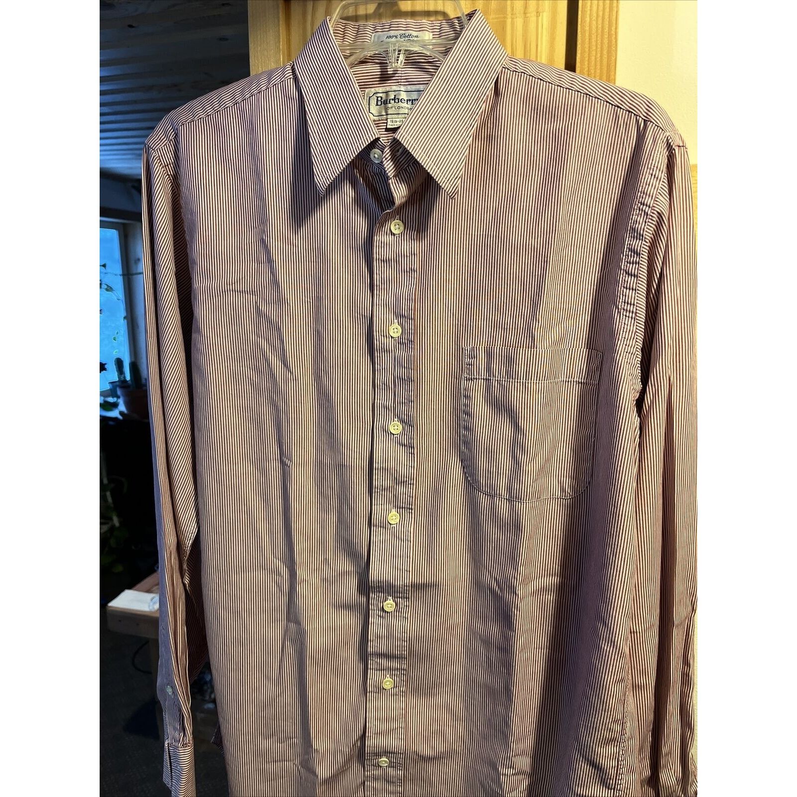 Burberry Burberry London Men’s 15.5 35 Burgundy Striped Cotton Shirt Size US M / EU 48-50 / 2 - 7 Thumbnail
