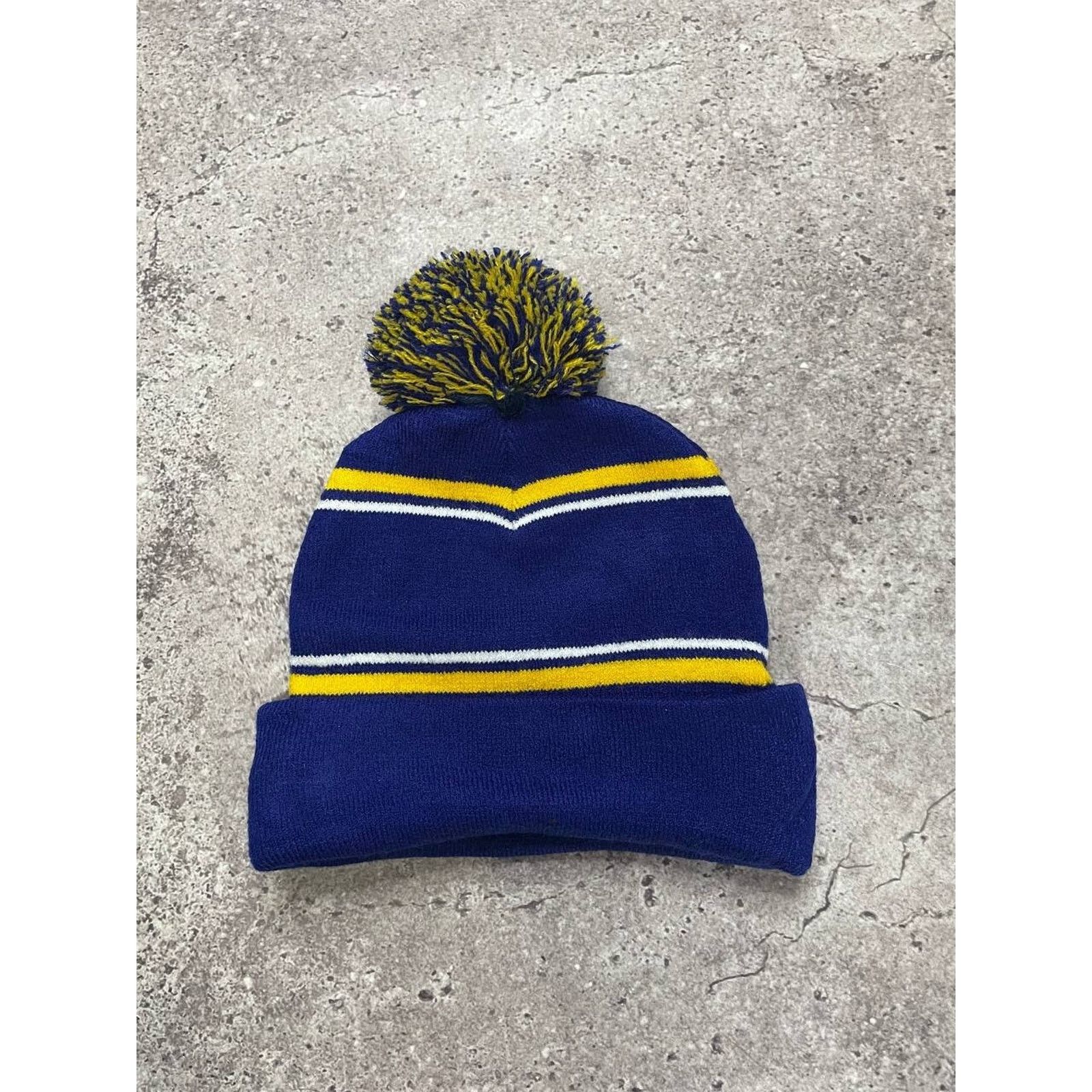 Vintage Vintage Blue & Yellow “SERVICE” Beanie Pom Hat Acrylic Blend Size ONE SIZE - 2 Thumbnail