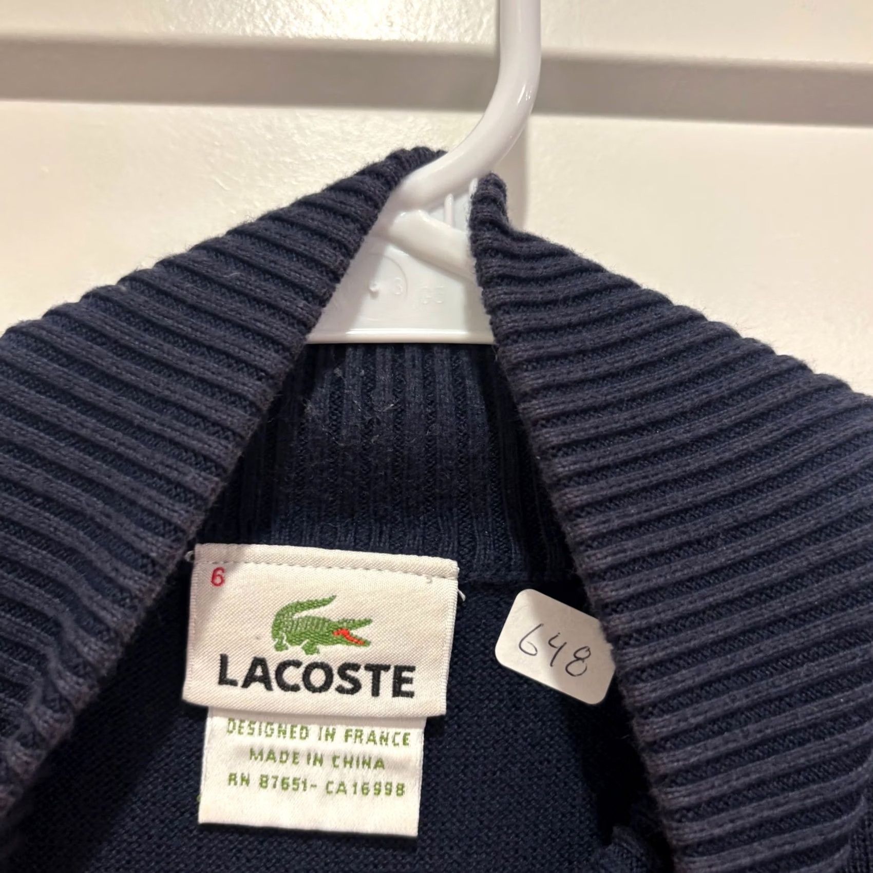 Lacoste Sweater 1XL Blue Quarter Zip Knit Logo Mens, Men's — image 2 of 6