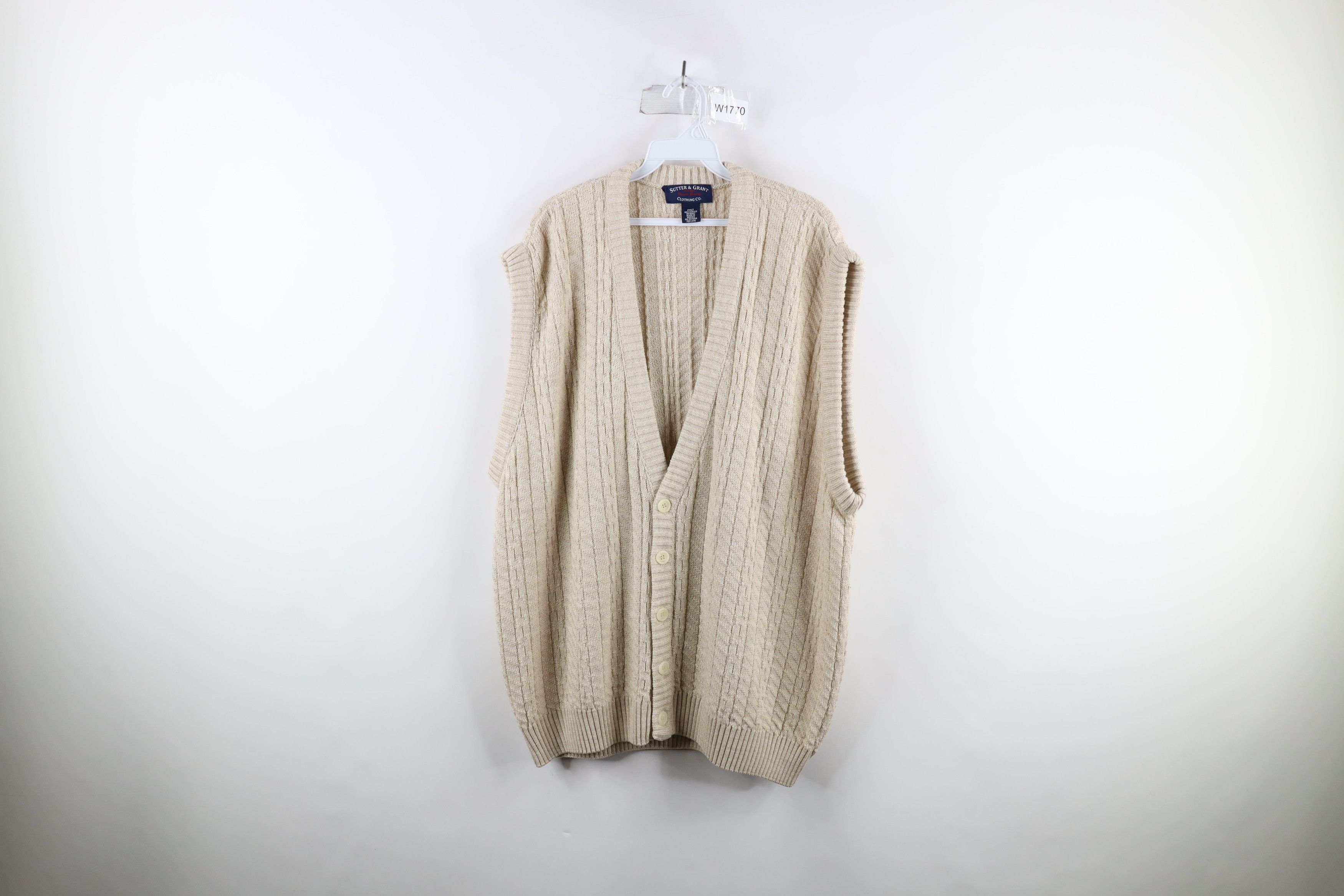 Vintage Vintage 90s Streetwear Button Cardigan Sweater Vest Beige Size US XXL / EU 58 / 5 - 1 Thumbnail