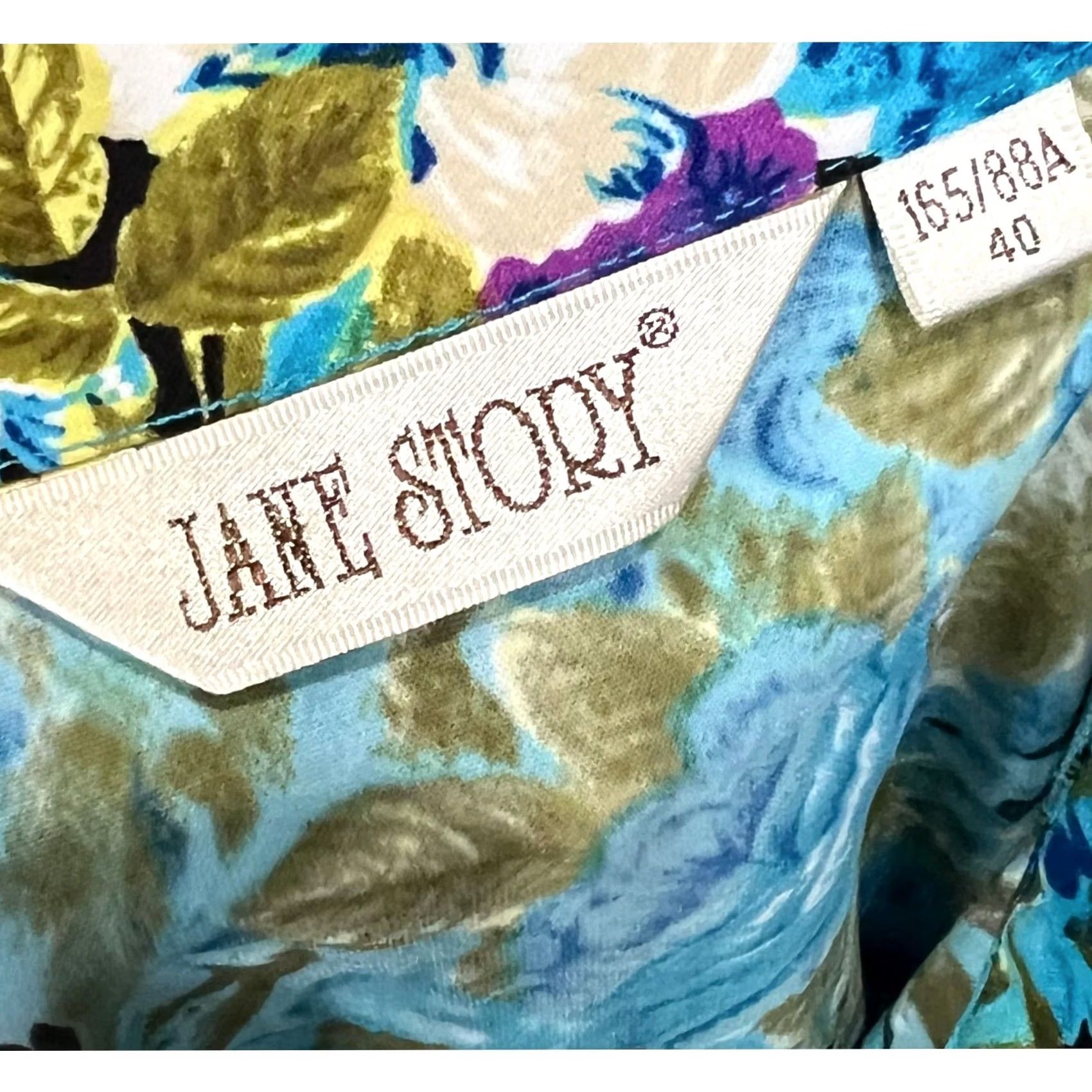 Vintage Jane Story Asian Women’s Dress Blue Floral Mandarin Collar 165/88A Sz L Size L / US 10 / IT 46 - 8 Thumbnail