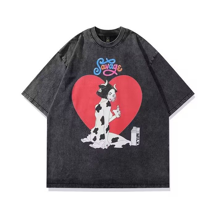 image of Vintage Savage Cow Girl Oversized T Shirt in Black, Men's (Size Medium)