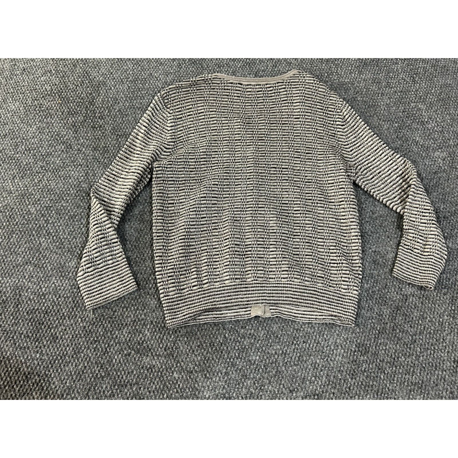 Loft LOFT Cardigan Womens Medium Gray White Striped Button Front Geometric Knit Crew Neck Rib Knit Casual Sleeve Regular Fall Winter Spring Size M / US 6-8 / IT 42-44 - 6 Thumbnail
