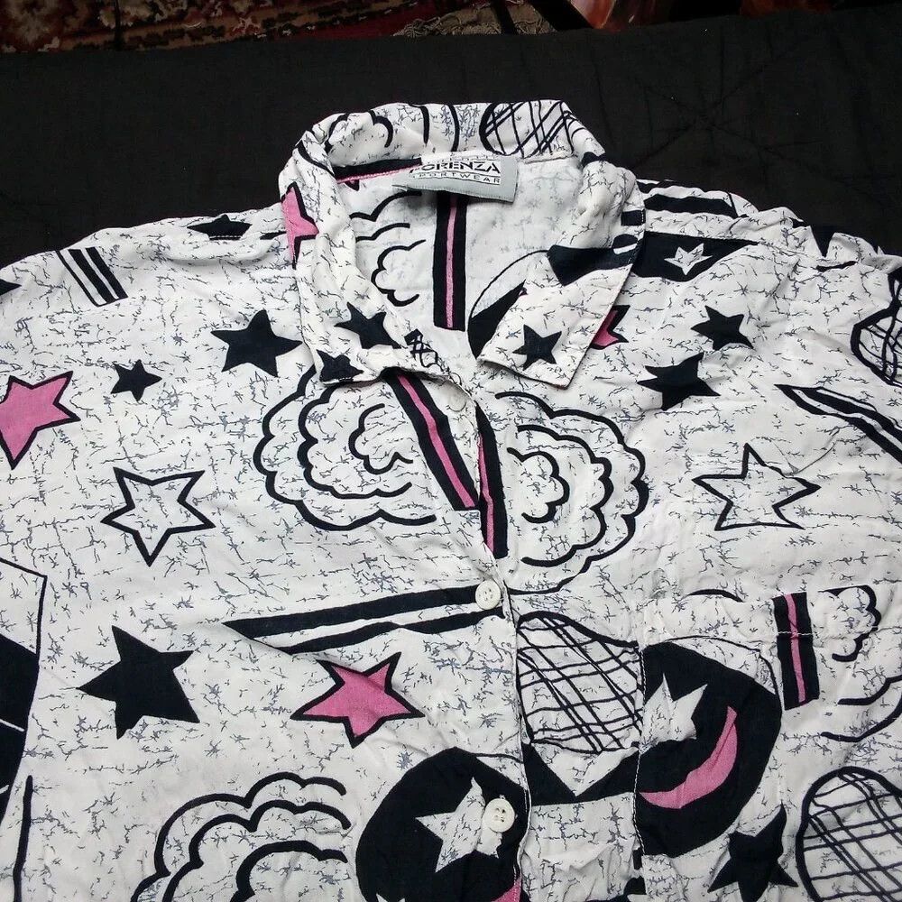 Other Vintage Forenza Abstract Stars Doodle Pattern Button Shirt Size L / US 10 / IT 46 - 1 Thumbnail
