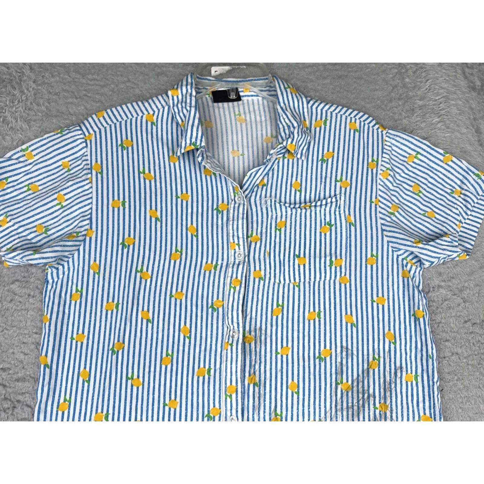 Empyre Empyre Teens Medium Multicolor Short Sleeve Button-Up Shirt Lemon Print Striped Lightweight Casual Size M / US 6-8 / IT 42-44 - 4 Thumbnail