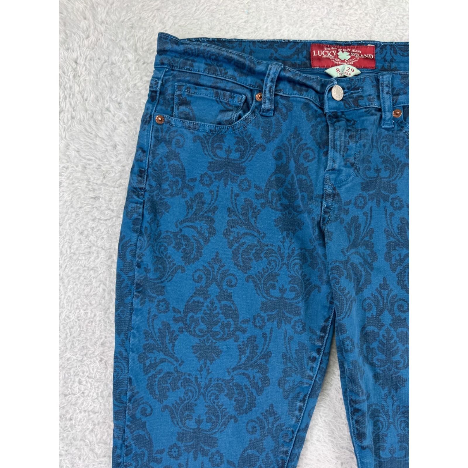 Lucky Brand Lucky Brand Jeans Womens 8 Blue Floral Pattern Charlie Skinny Cotton Blend Jeans Size 30" / US 8 / IT 44 - 6 Thumbnail