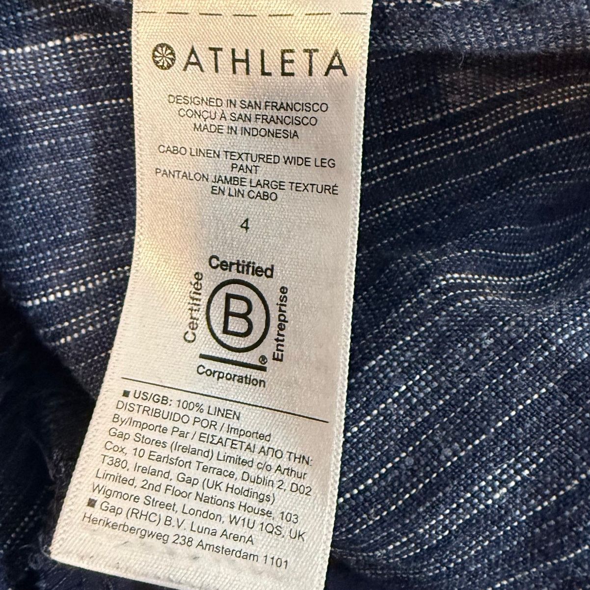 Athleta Athleta Cabo Linen Wide Leg Pant Women 4 Drawstring Blue Size 27" / US 4 / IT 40 - 6 Thumbnail