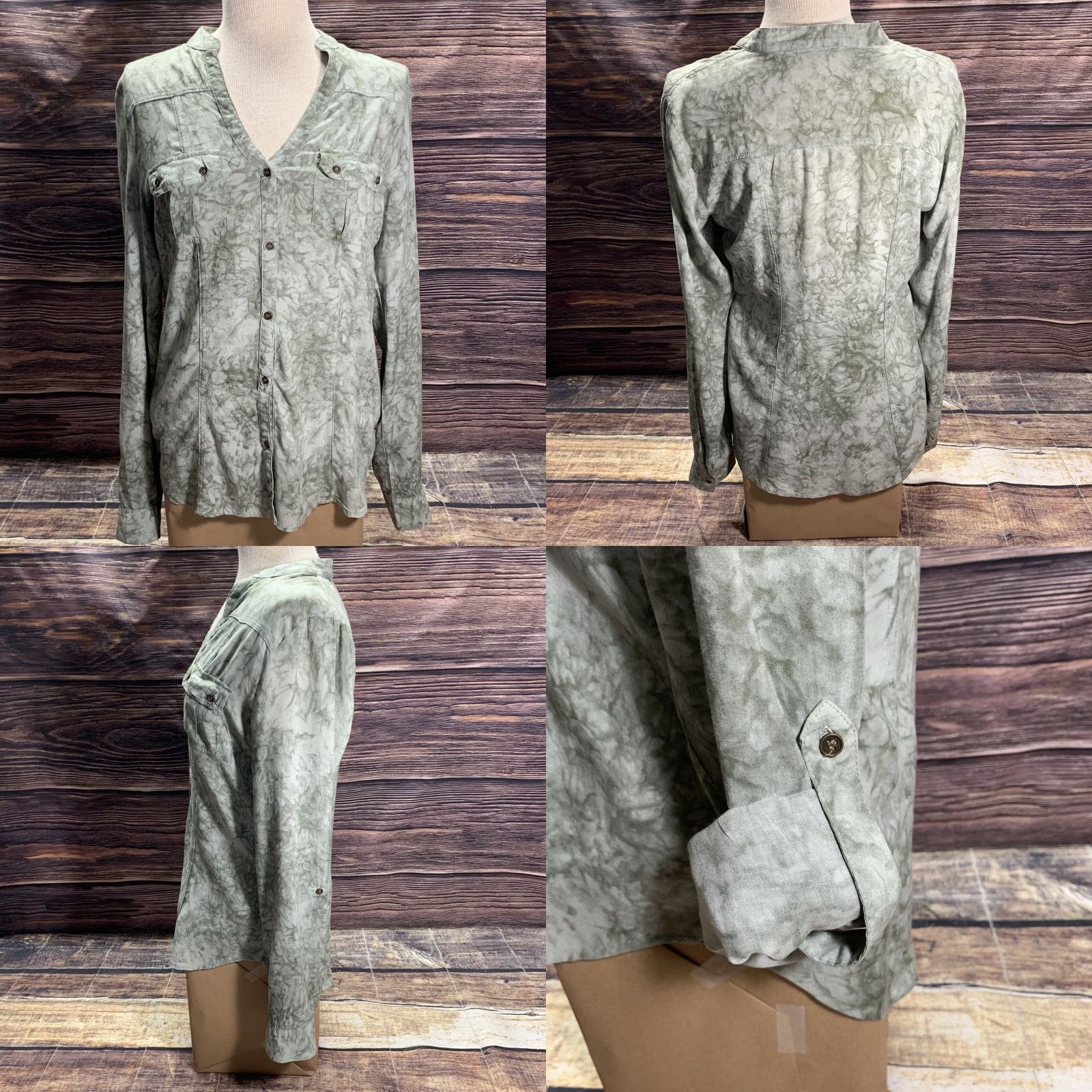 Vintage Maurices Button-Up Shirt Women’s Medium Long Sleeve V-Neck Green Tie Die Button-Up Shirt Womens Medium Green Tie Die Size M / US 6-8 / IT 42-44 - 8 Thumbnail