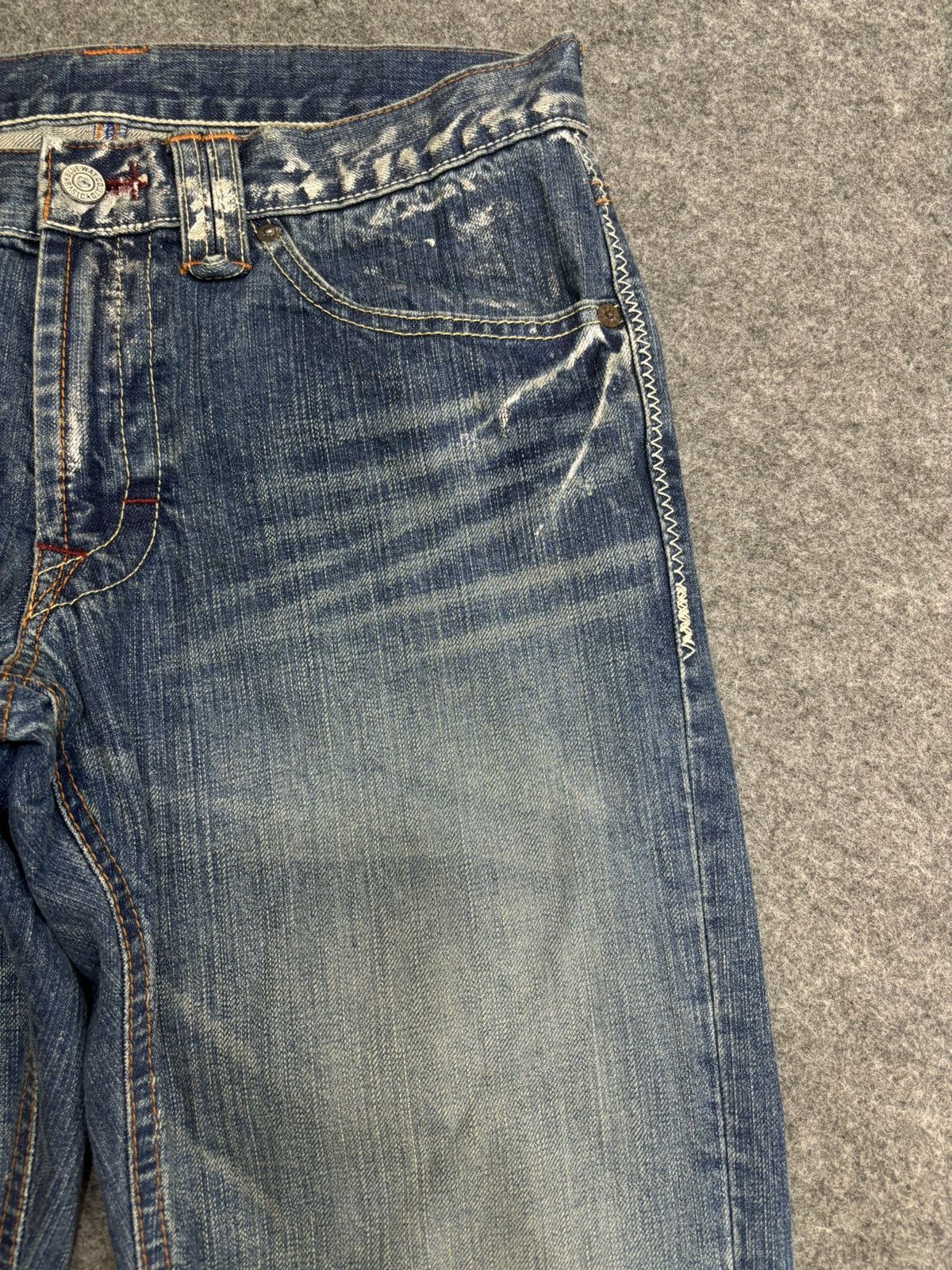 Japanese Brand 💥Flare💥Vintage 90s Blue Way Paint Minimalist Denim F522 Size US 32 / EU 48 - 3 Thumbnail