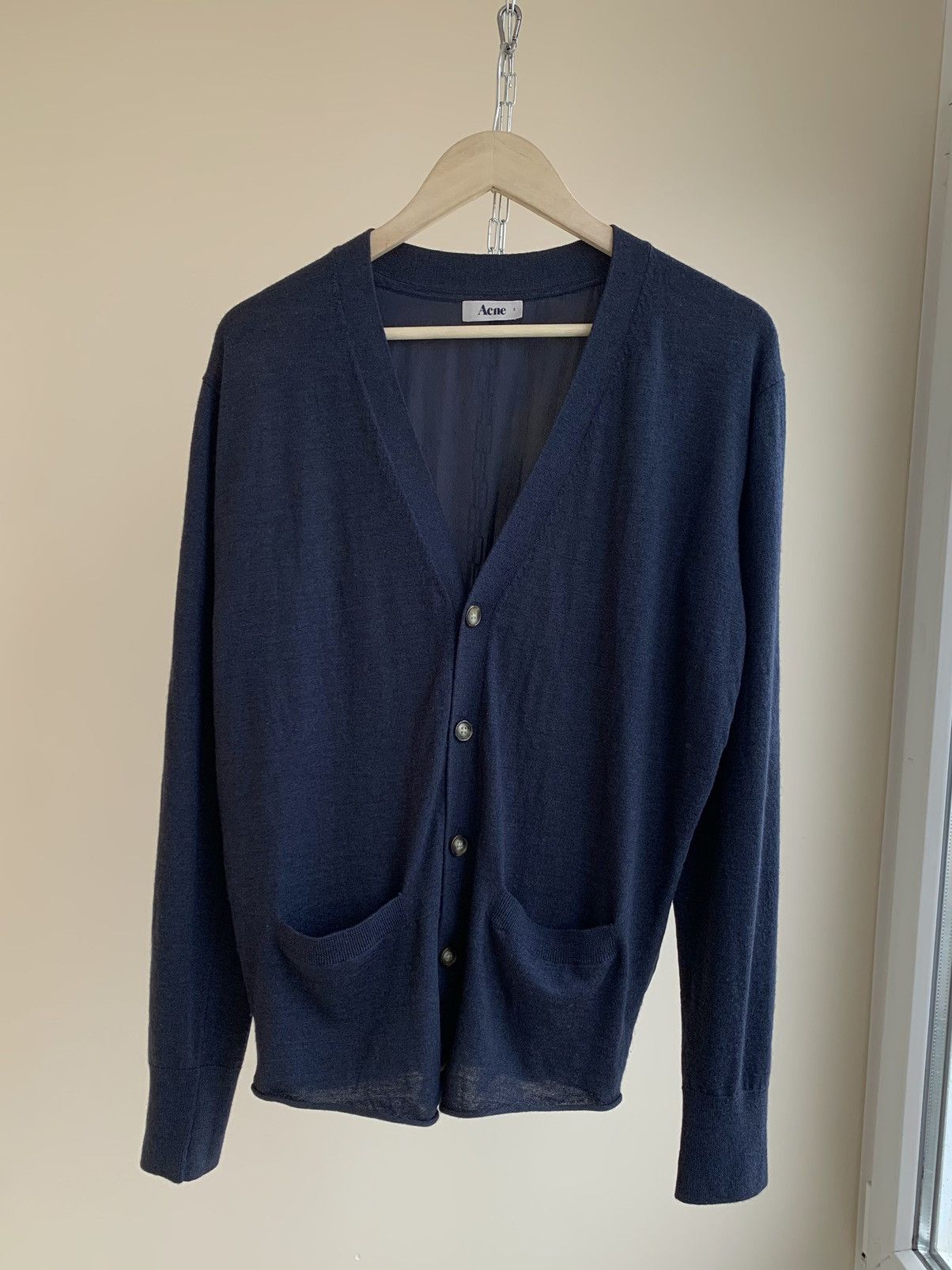 image of Acne Studios Beagle Aw10 Silk Back Wool Cashmere Cardigan in Navy, Women's (Size Small)