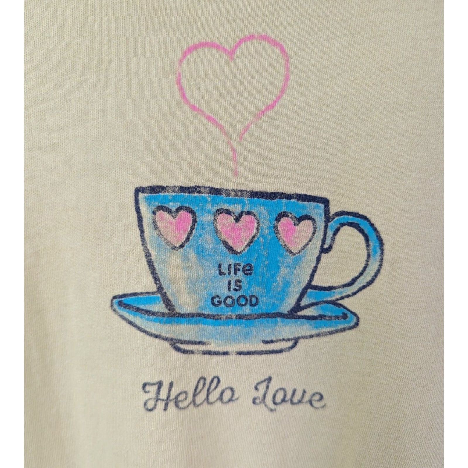 Life is Good Life Is Good Hello Love Coffee Mug Hearts Yellow T Shirt Small Women Size S / US 4 / IT 40 - 2 Thumbnail