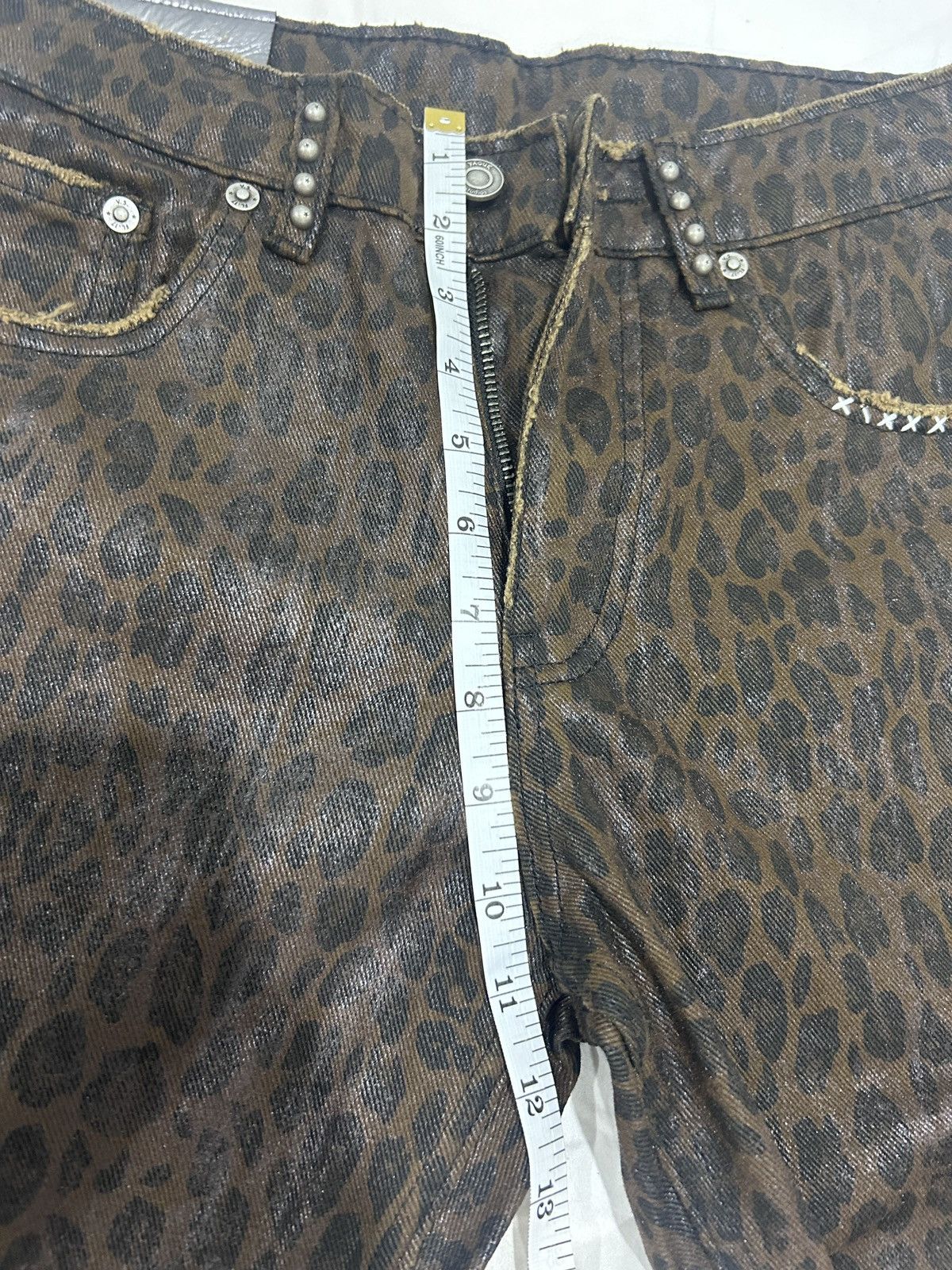 Vintage Vague Waxed Bootcut Denim Leopard Jeans Size US 30 / EU 46 - 7 Thumbnail