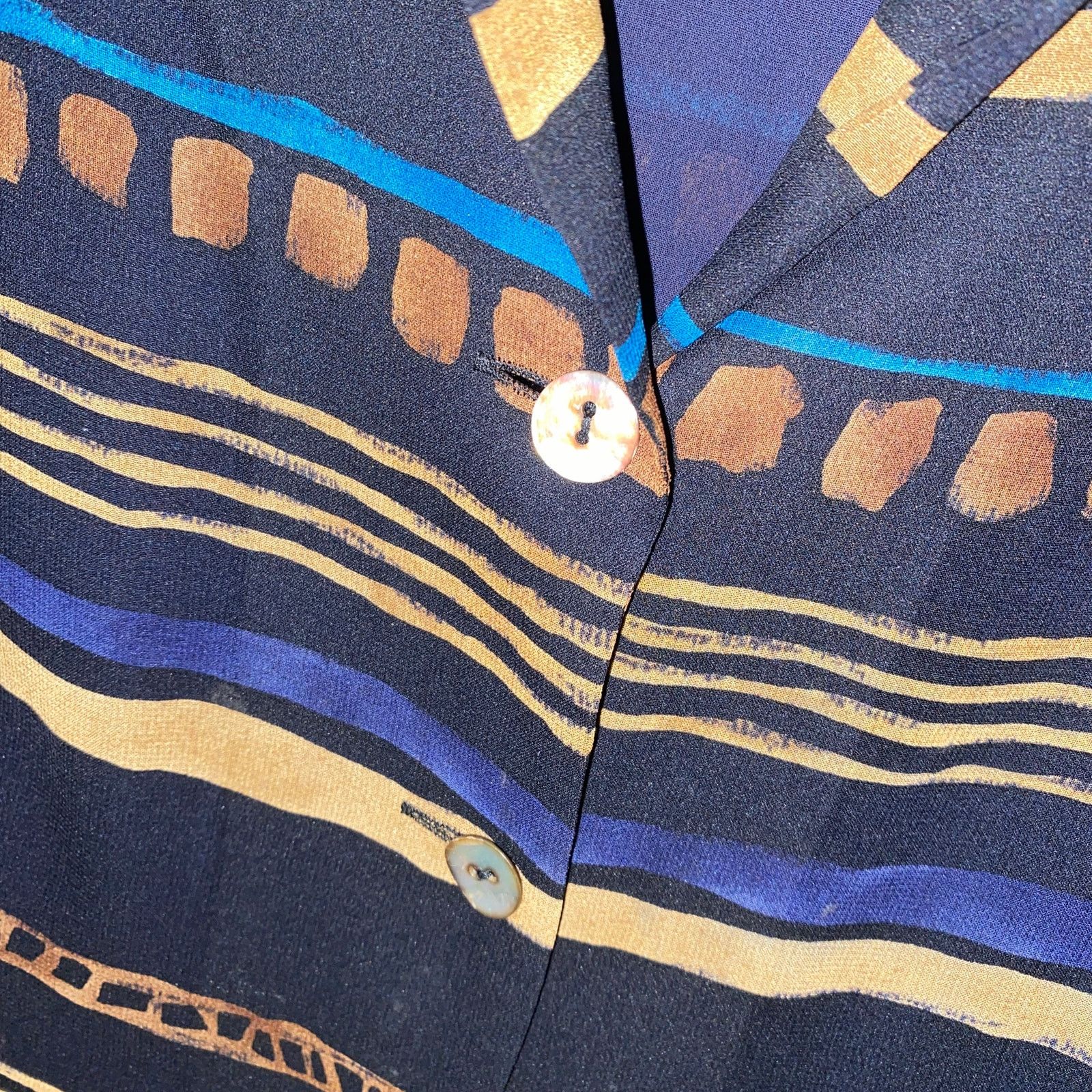 Other Dana Buchman Blue Brown Silk Striped Button Down Shirt 12P Size XL / US 12-14 / IT 48-50 - 5 Thumbnail