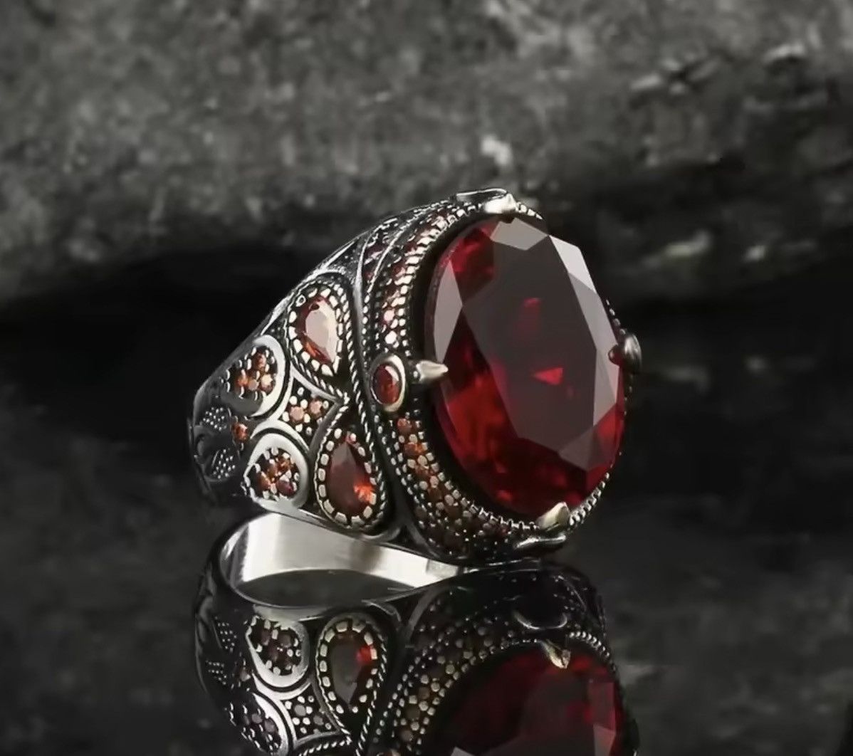 Japanese Brand Red Stone Ring Size 6-13 Size ONE SIZE - 3 Thumbnail