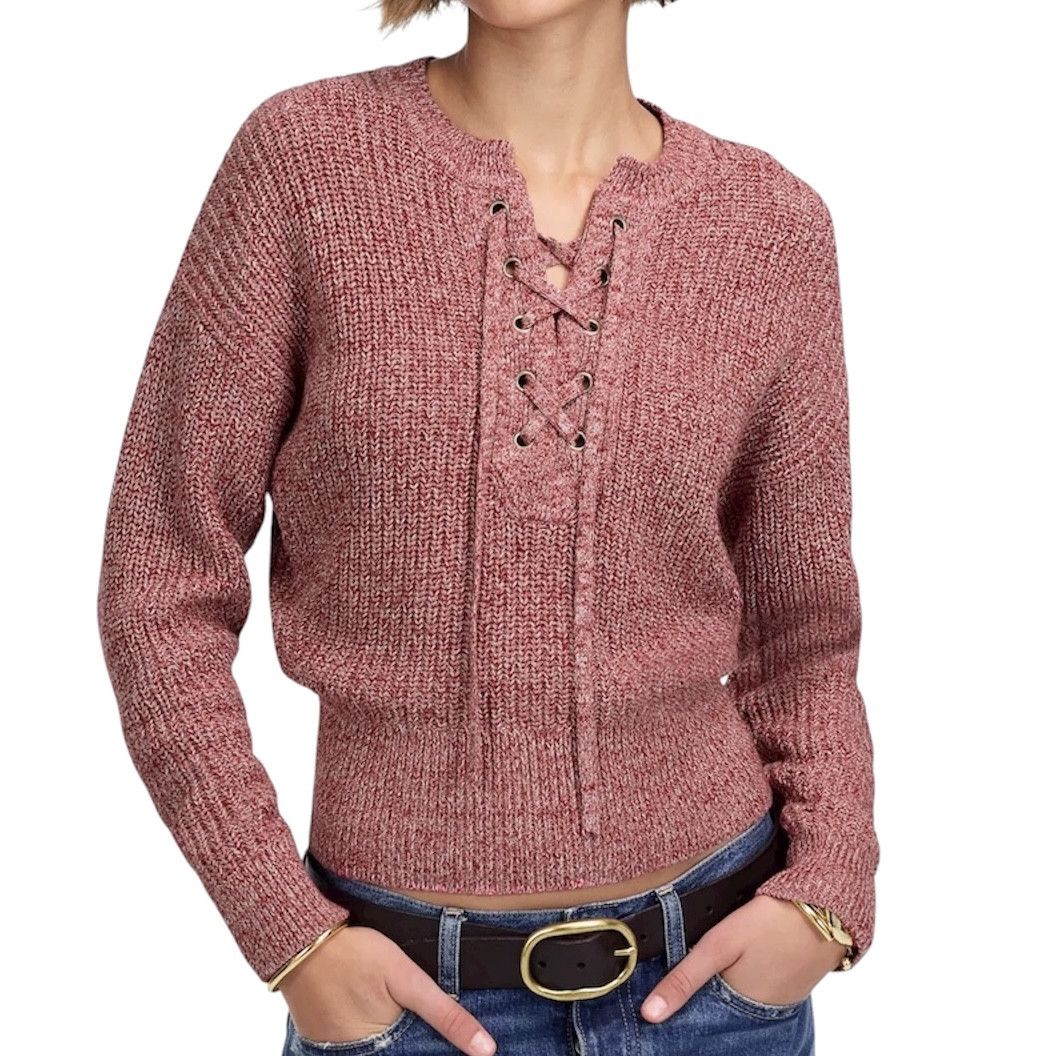 Madewell New Madewell Marled Cotton Ribbed Knit Lace Up Sweater NU660 Size XXL / US 16-18 / IT 52-54 - 1 Thumbnail