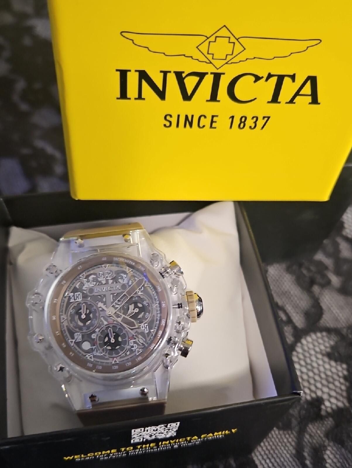 Invicta Invicta Clear and Silver Skeleton Chronograph Watch Size ONE SIZE - 1 Thumbnail