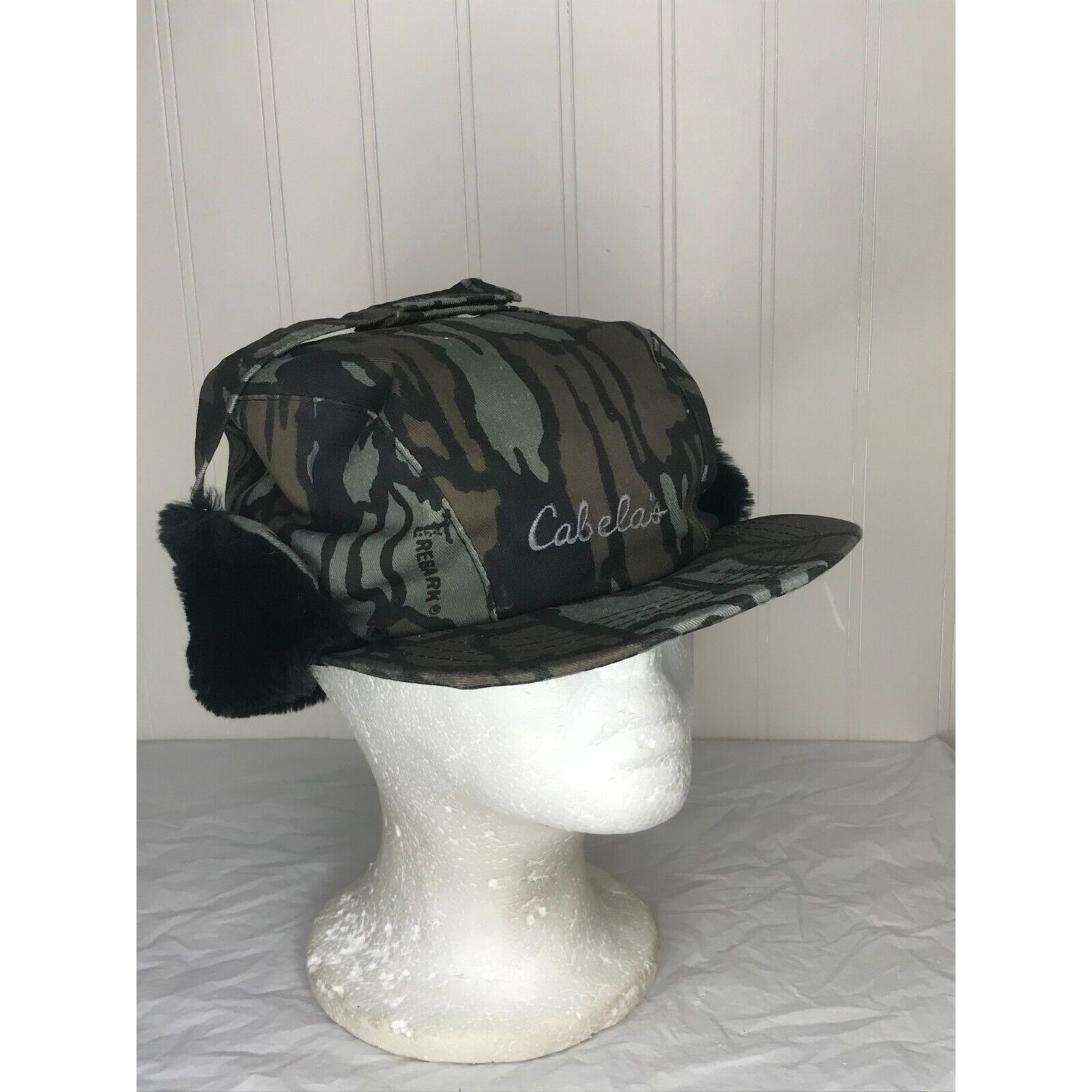 Vintage VTG Cabelas Hat Cap Men Trapper Ear Flap Realtree Camo SZ LG