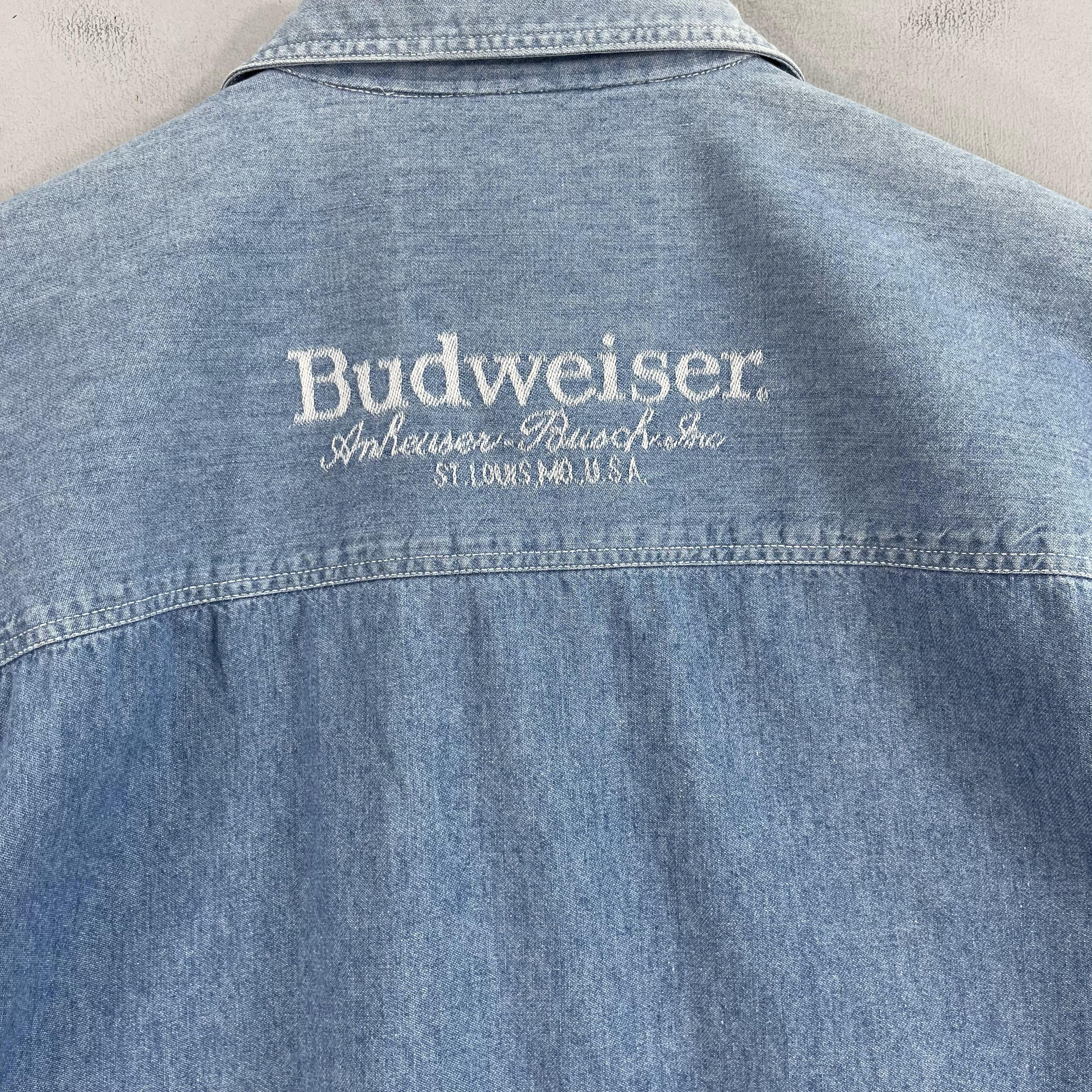 Budweiser × Vintage Vintage BUDWEISER Back Hit Denim Worker Sun Faded Shirt Size US L / EU 52-54 / 3 - 10 Thumbnail