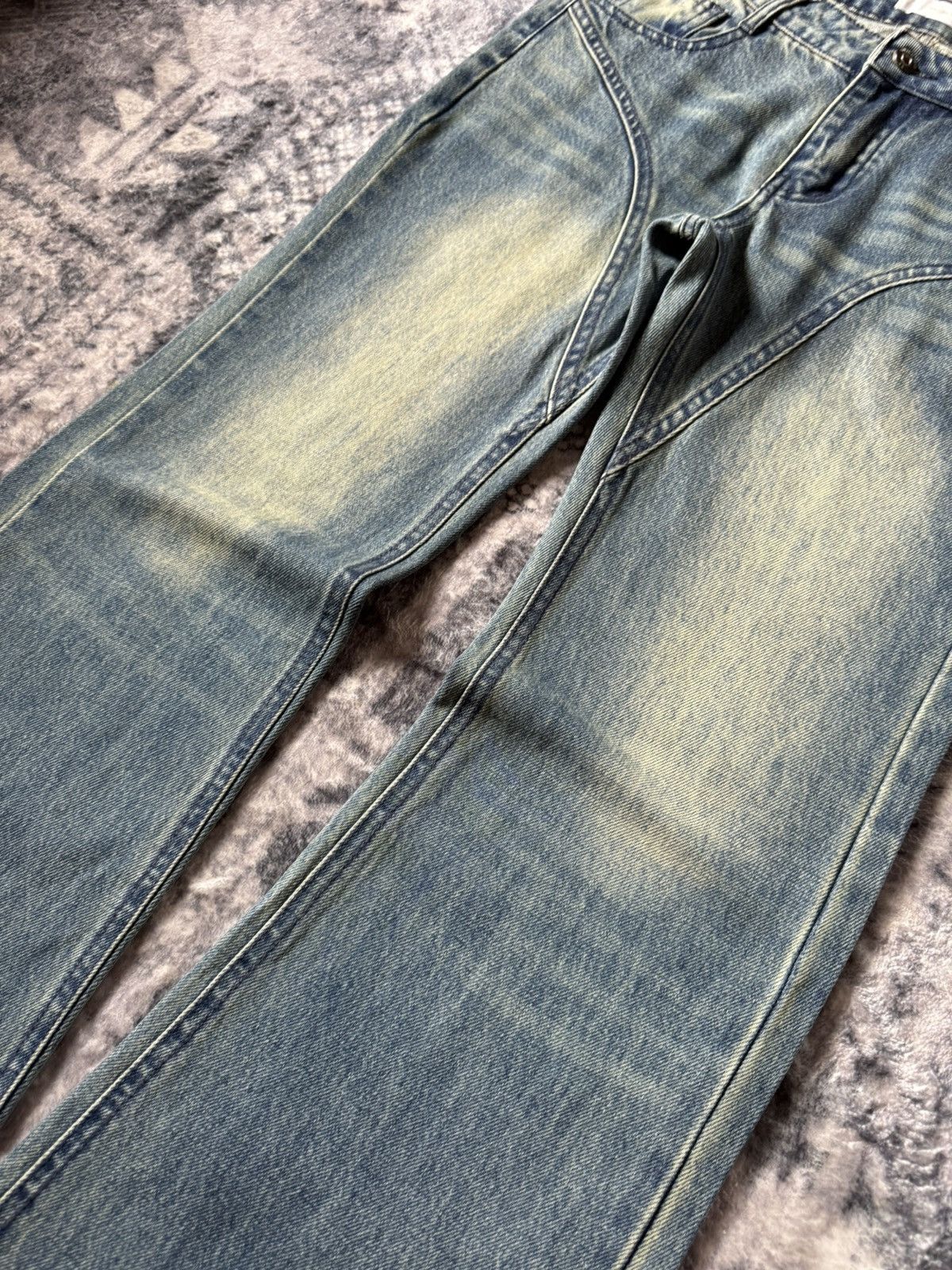 GOSTAR DE FUGA Japanese Brand Paneled Green Mud Wash Flared Jeans Size 27" / US 4 / IT 40 - 5 Thumbnail