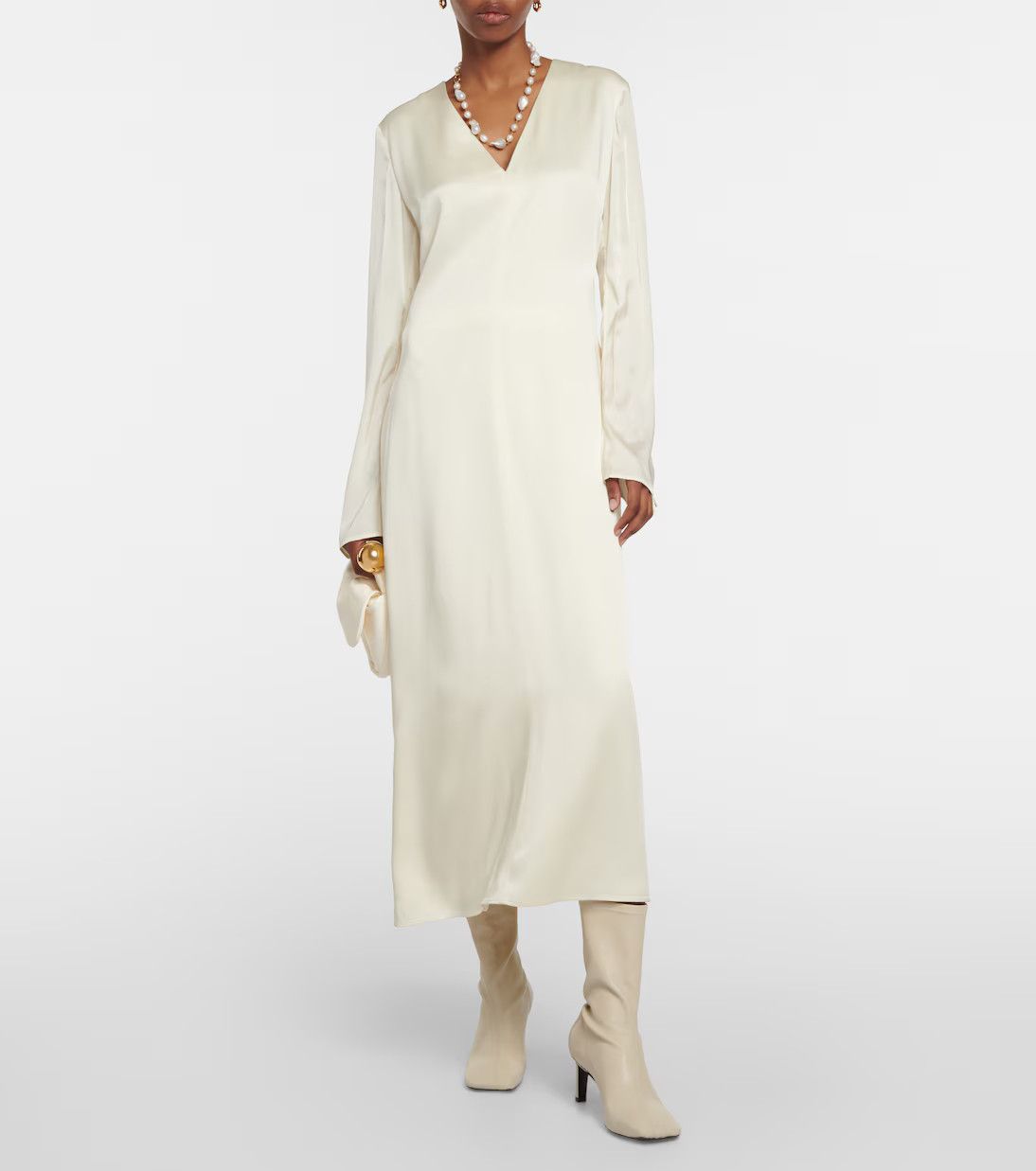 Jil Sander o1y0925 Midi Dress in Ivory Size L / US 10 / IT 46 - 2 Thumbnail