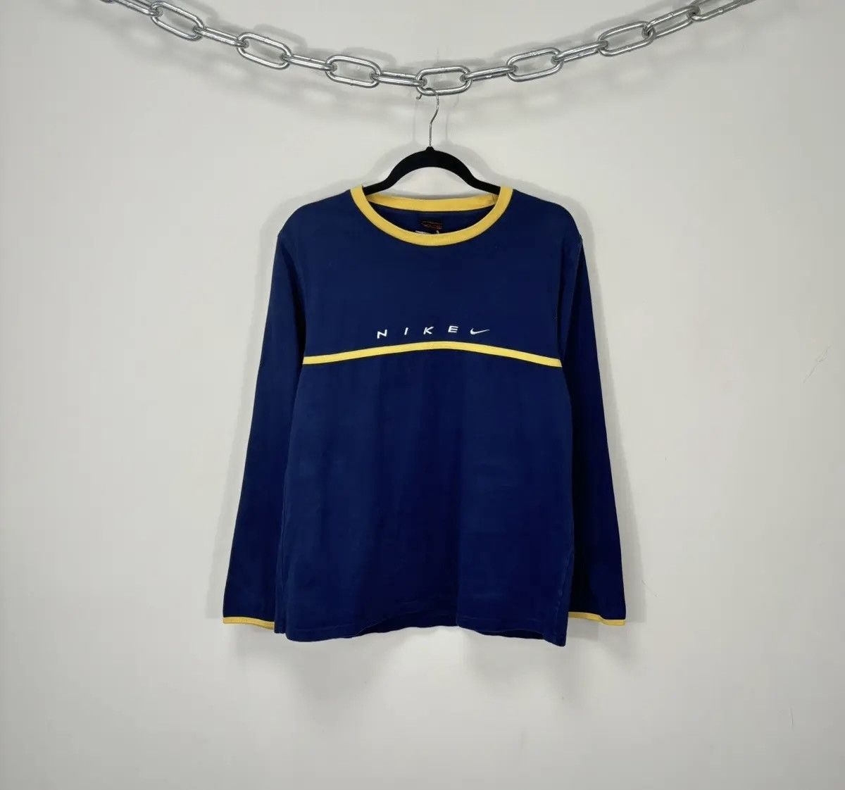 Nike × Vintage Vintage 90s Nike Y2K Big Embroidered Swoosh Long Sleeve Tee Size US M / EU 48-50 / 2 - 1 Thumbnail