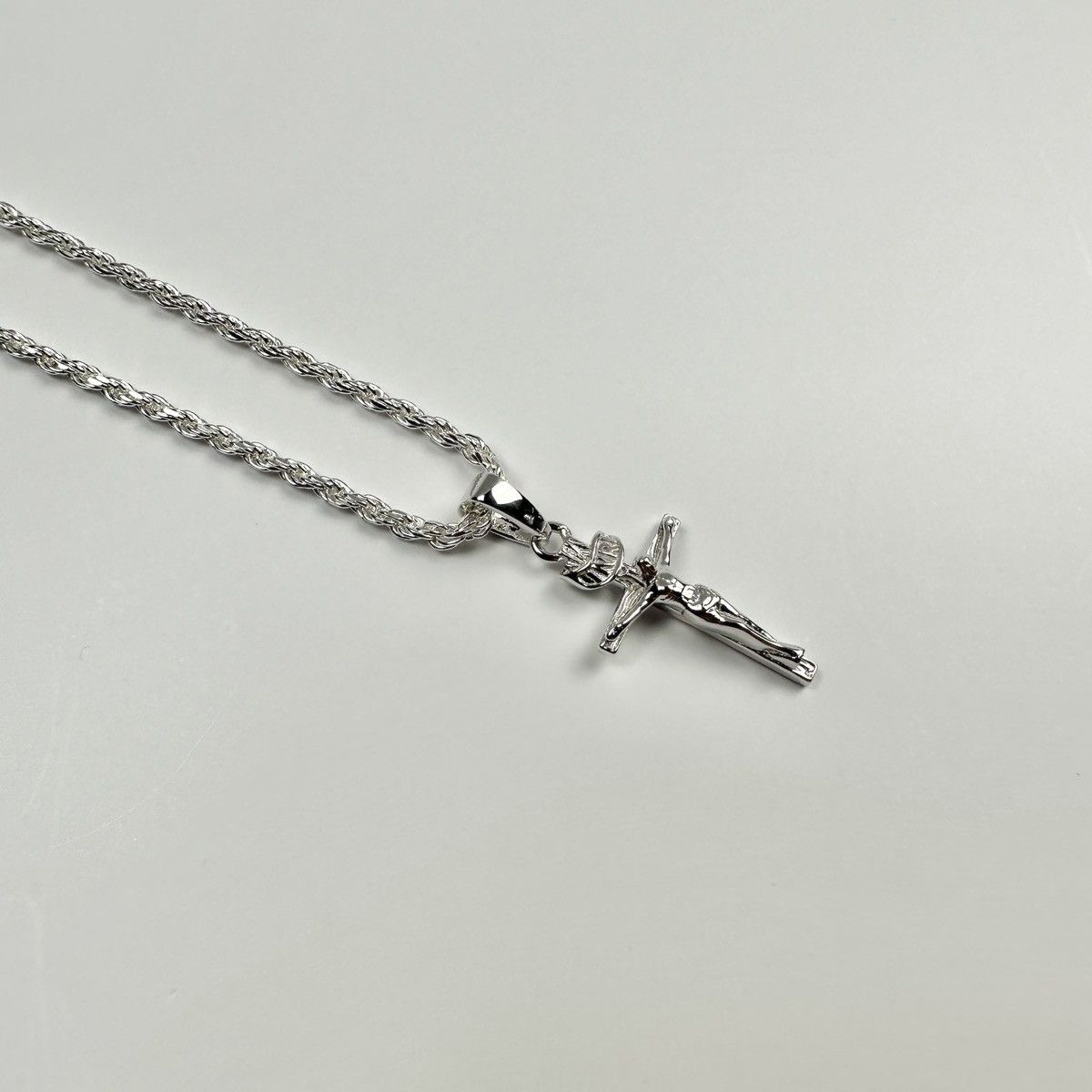 Jewelry Solid .925 Sterling Silver Rope Chain And Cross Set 2mm 18” Size ONE SIZE - 8 Thumbnail