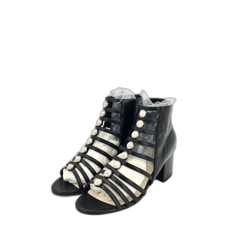 Chanel Black High Heel Shoes Sandals With Pearls, Women's (Size 6)