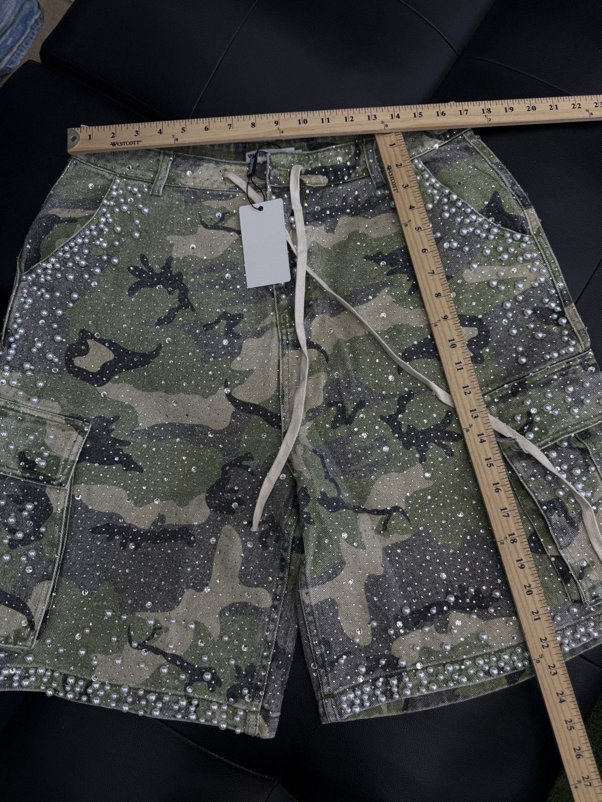 Vale Valley Rhinestone Crystal Shorts Denim Green Camo Size 30 Size US 30 / EU 46 - 7 Thumbnail