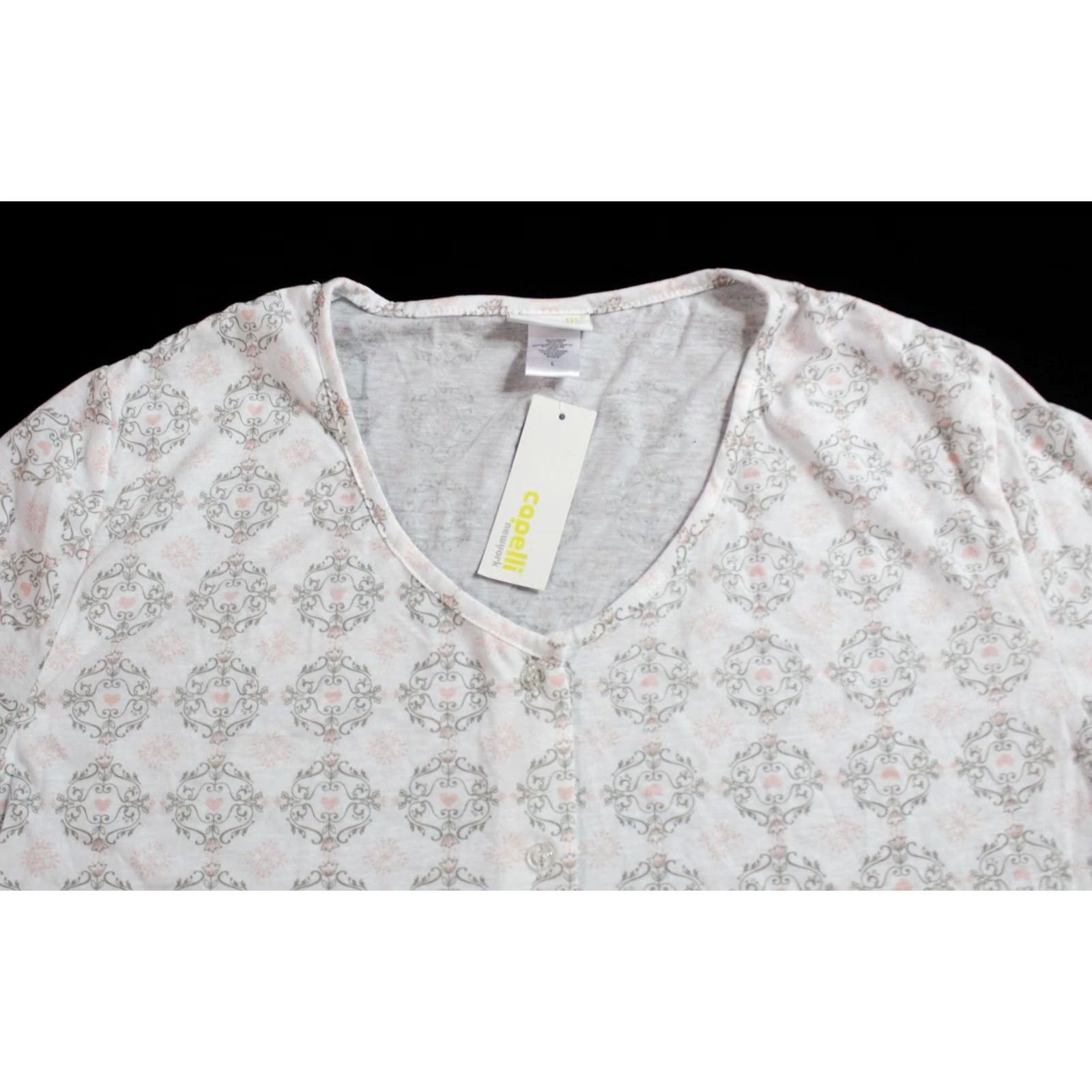 Vintage Capelli New York Women's Short Sleeve Button-Up Pajama Shirt White Large Size L / US 10 / IT 46 - 3 Thumbnail