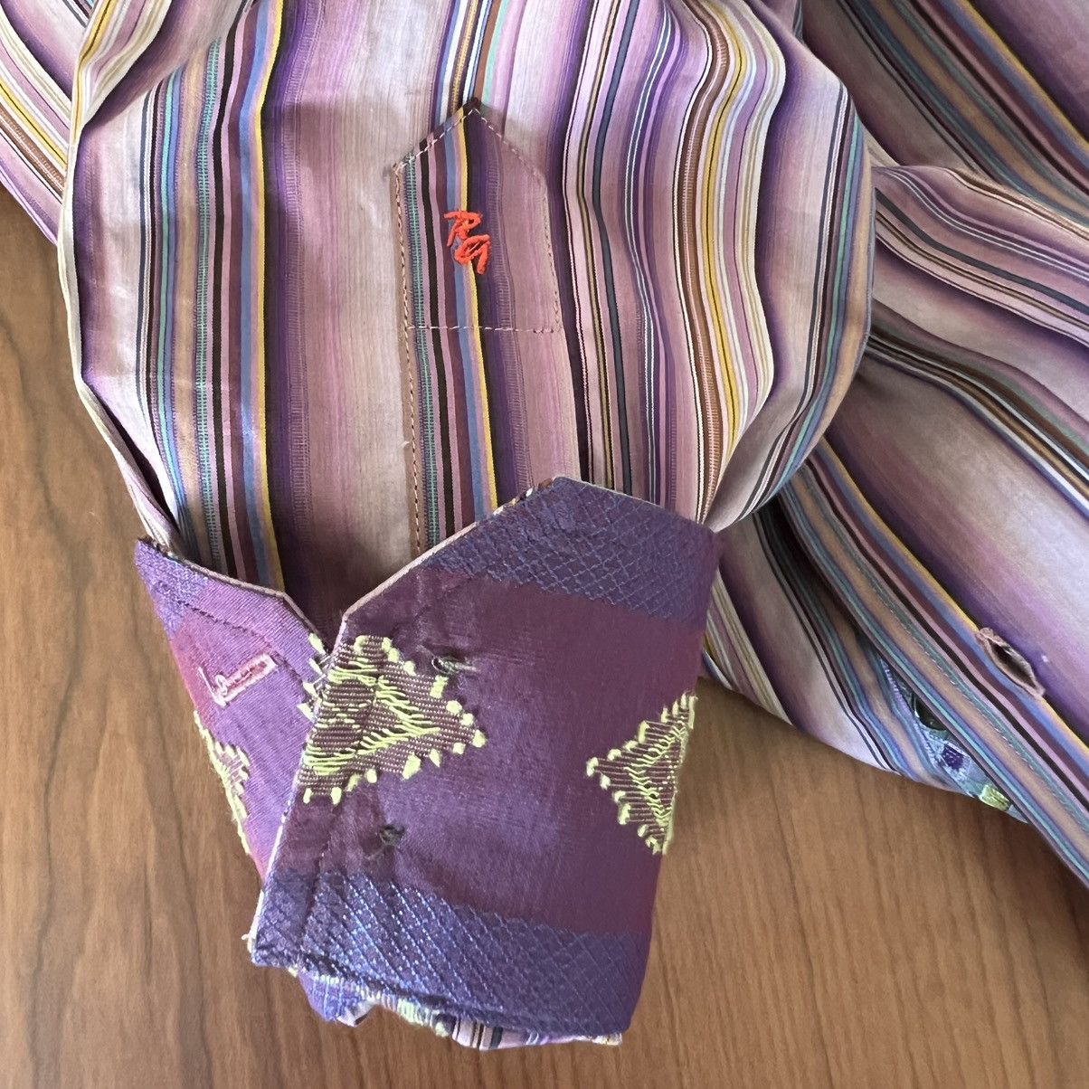 Robert Graham Robert Graham Bold Stripe Shirt M Purple Contrast Cuffs Size US M / EU 48-50 / 2 - 13 Thumbnail