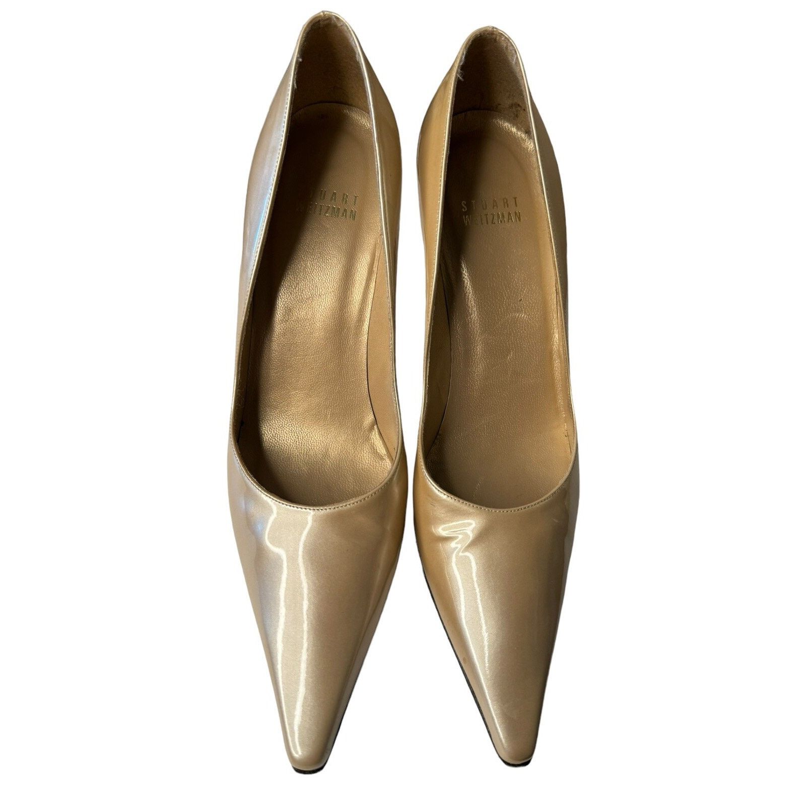Stuart Weitzman Stuart Weitzman Nouveau Patent Leather Champagne Heels Size US 7.5 / IT 37.5 - 3 Thumbnail