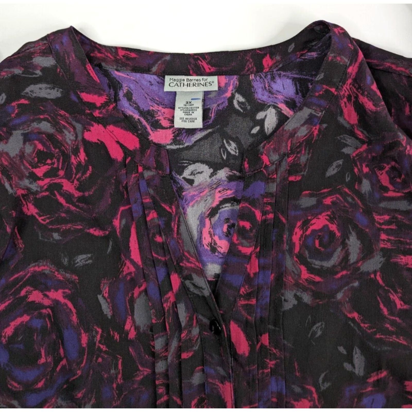 Vintage Maggie Barnes Womens Plus Size 3X Button Up Tunic V-Neck Roll Tab Sleeve Abstract Purple Size XXL / US 16-18 / IT 52-54 - 6 Thumbnail