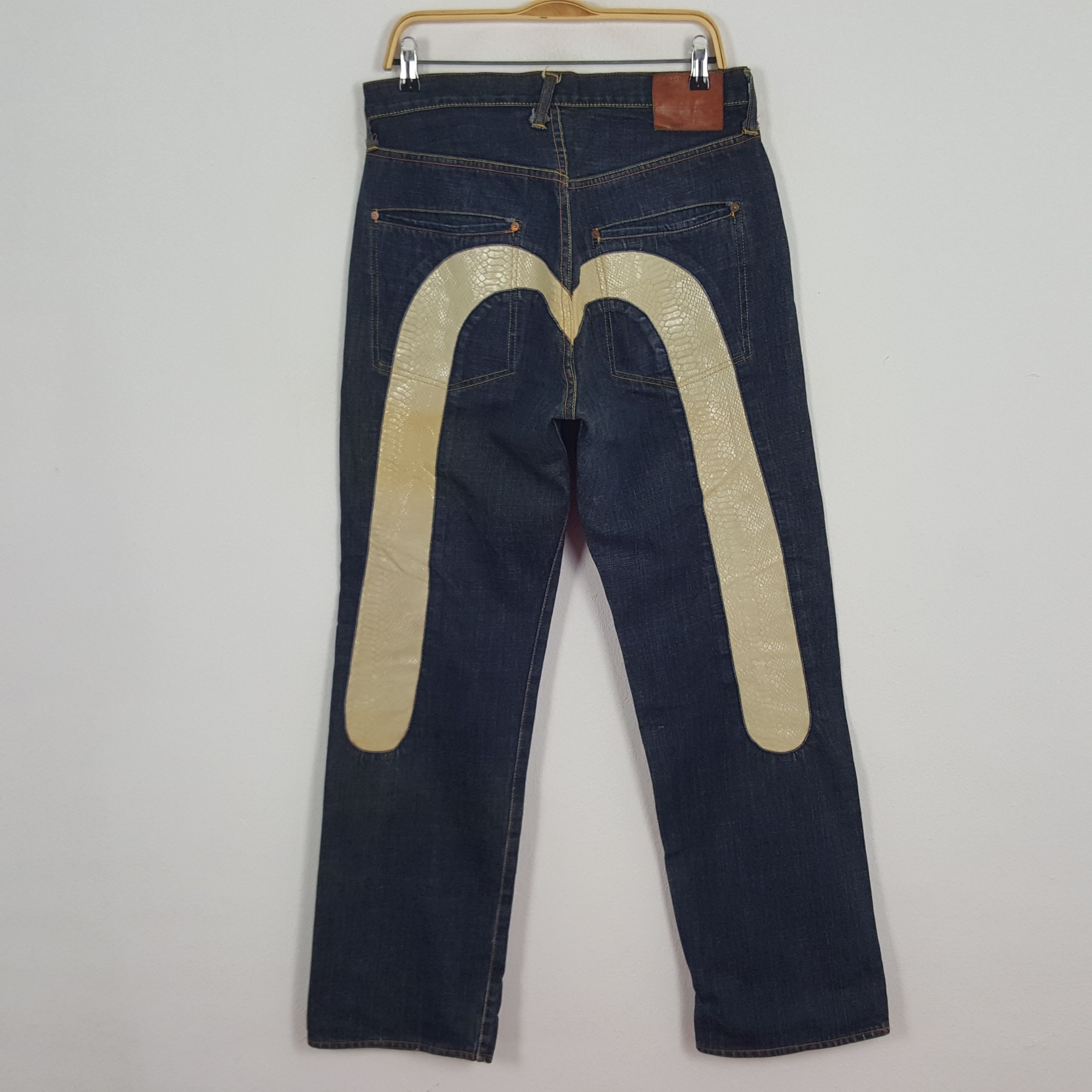 Evisu × Vintage Vintage Evisu Japan Leather Daicock Snake Design Denim Jeans Size US 31 - 1 Thumbnail